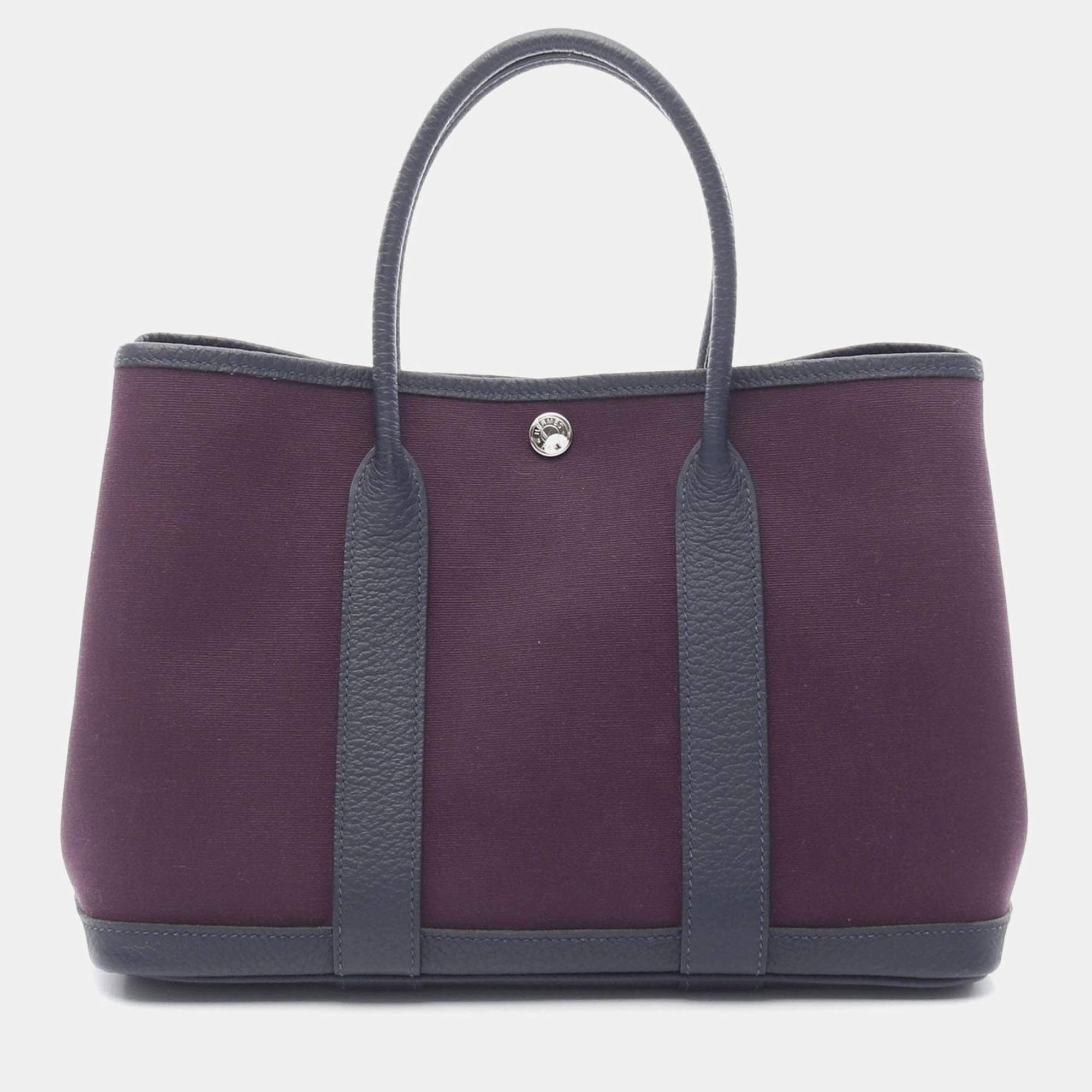 Pre Owned Hermes Garden Party TPM Cassis Negonda Leather Tote Bag