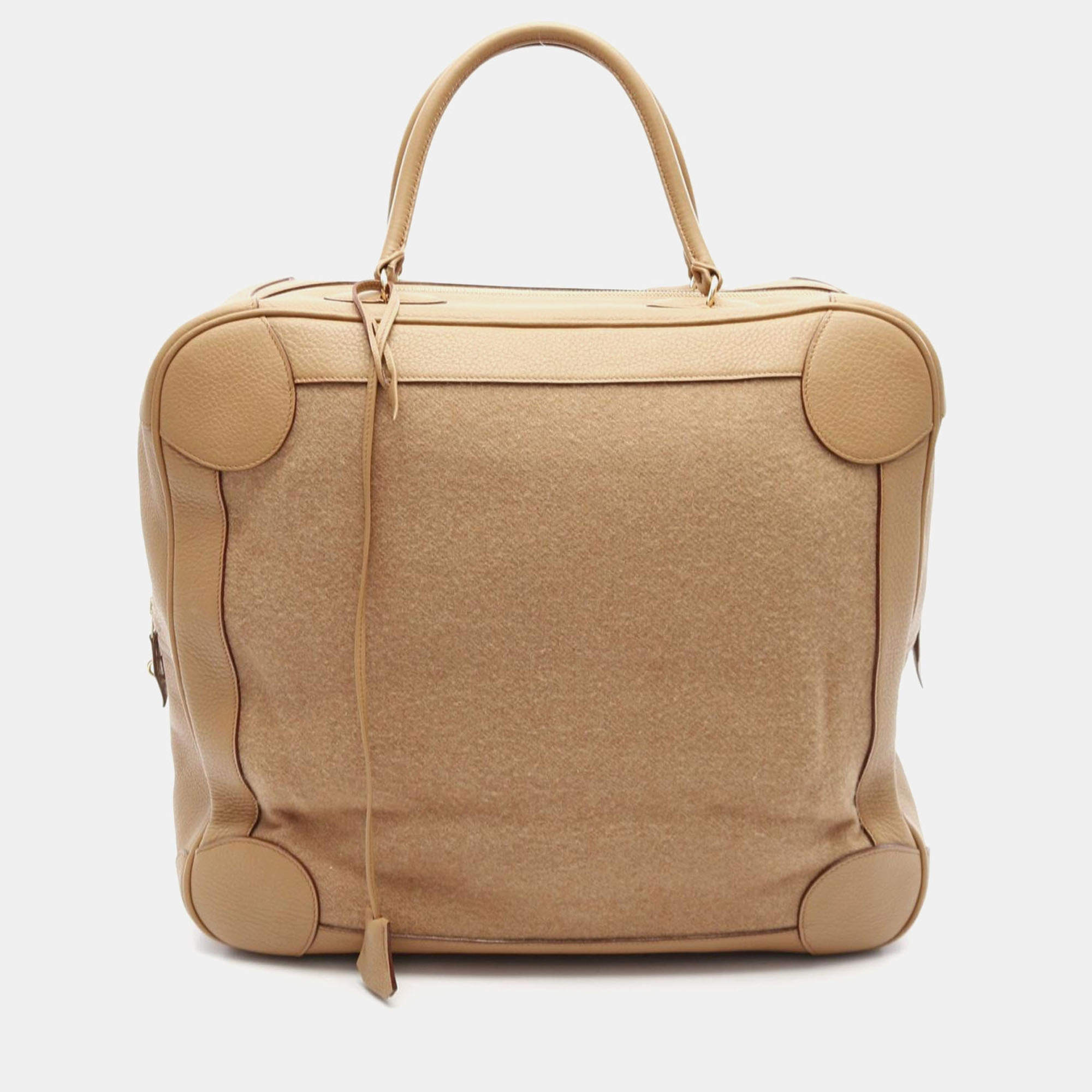 Hermes Omnibus GM Tabac Taurillon Clemence Wool Top Handle Bag