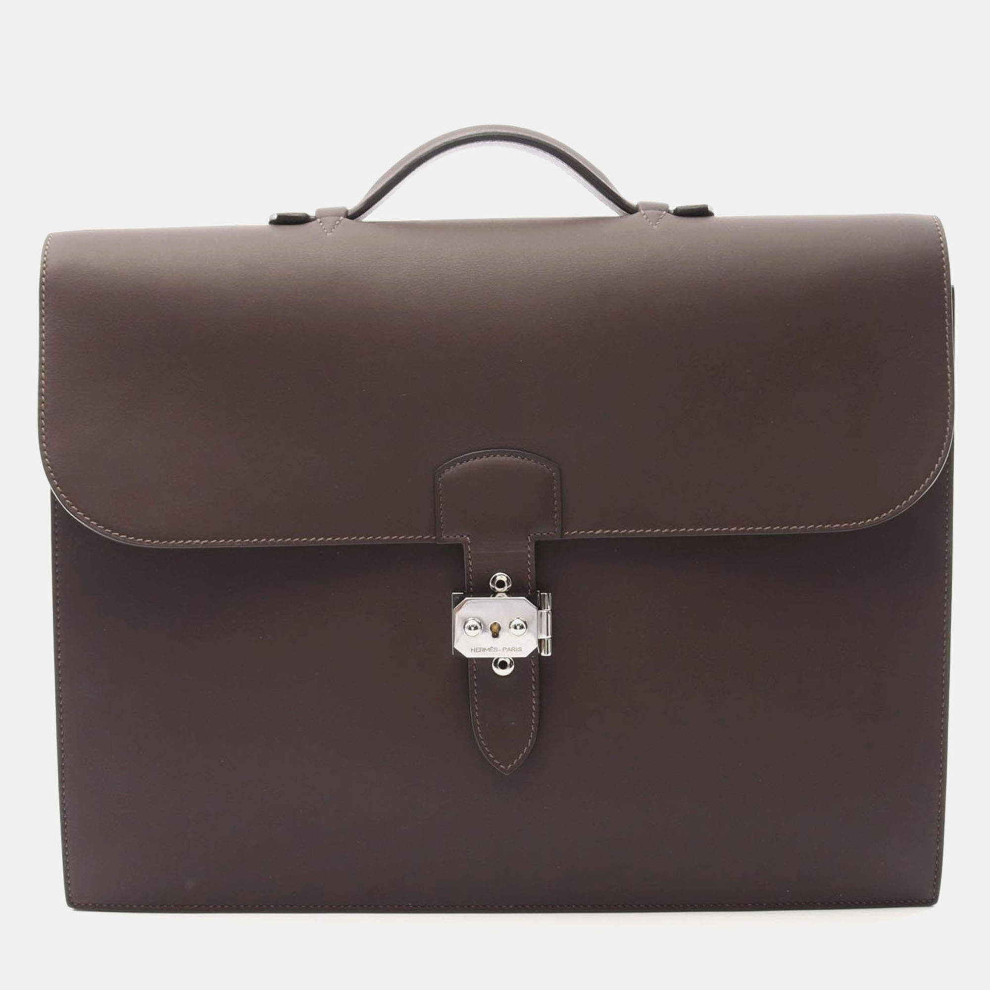 Hermes Sac a Depeches 38 Chocolat Leather Briefcase