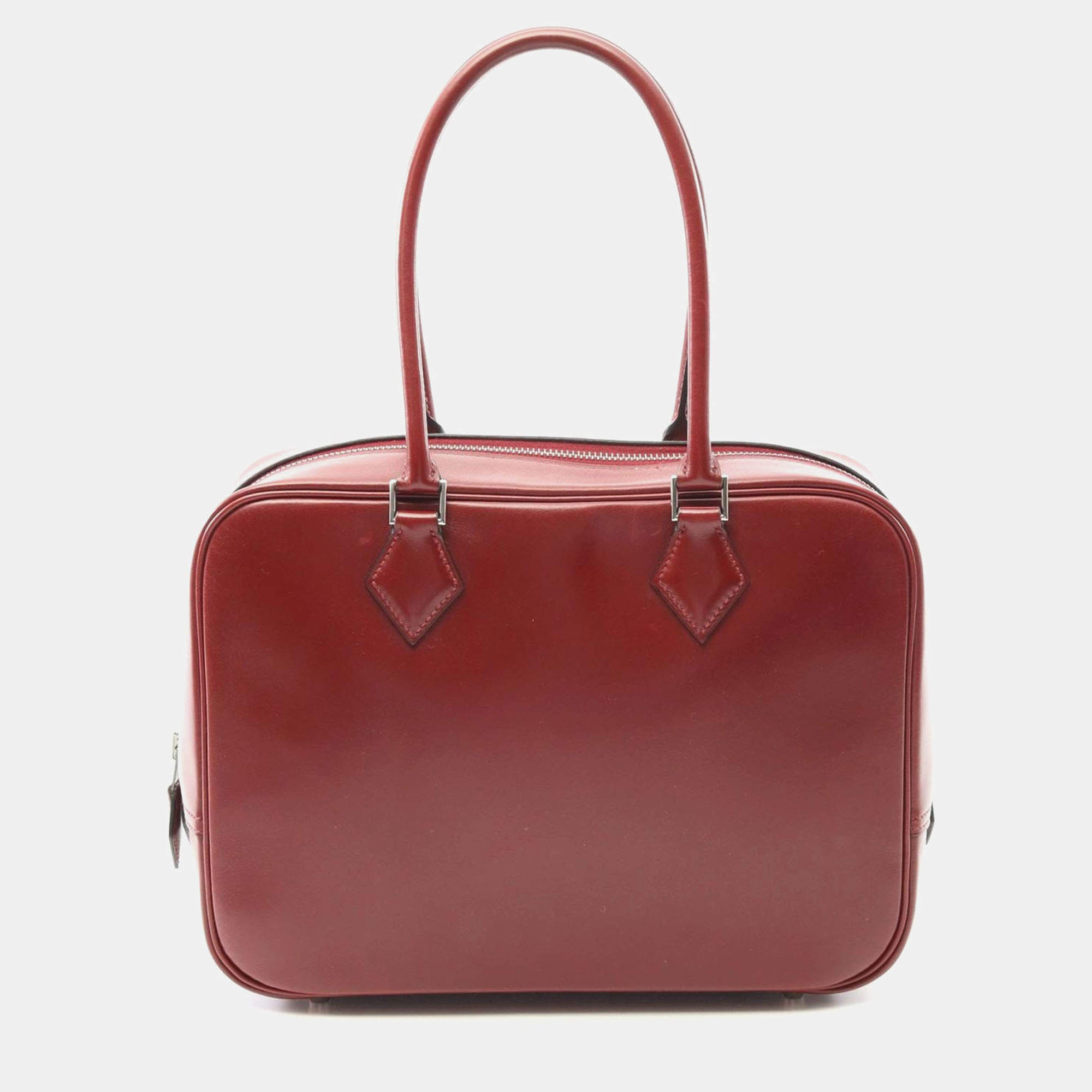 Hermes Plume 28 Rouge H Box Calf Leather Top Handle Bag