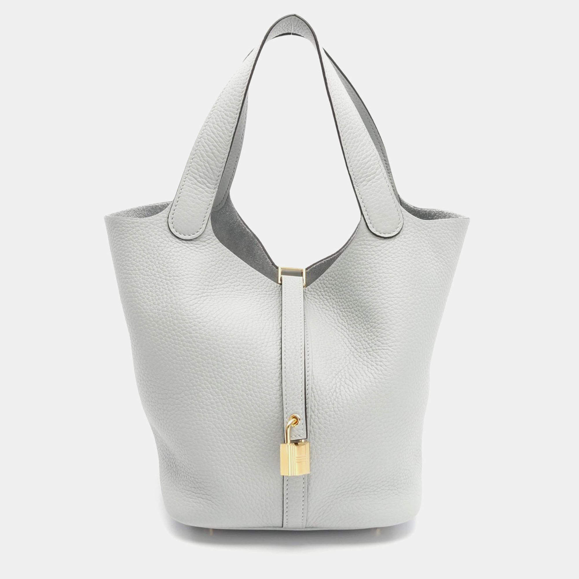 Hermes Picotin Lock 22 Blue Pale Taurillon Clemence Tote Bag