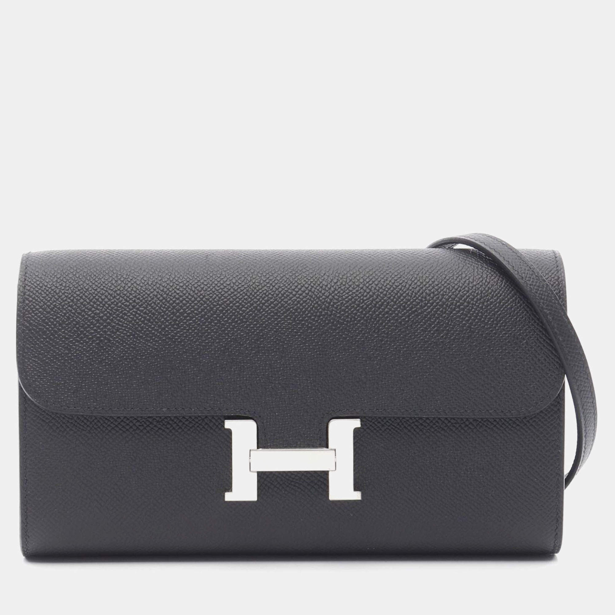 Hermes Constance Long To Go Black Epsom Leather Wallet