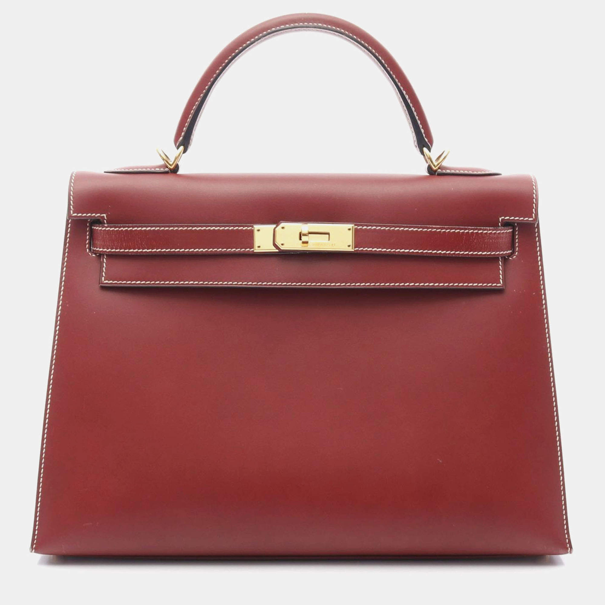 Hermes Kelly 32 Rouge H Chamonix Leather Shoulder Bag