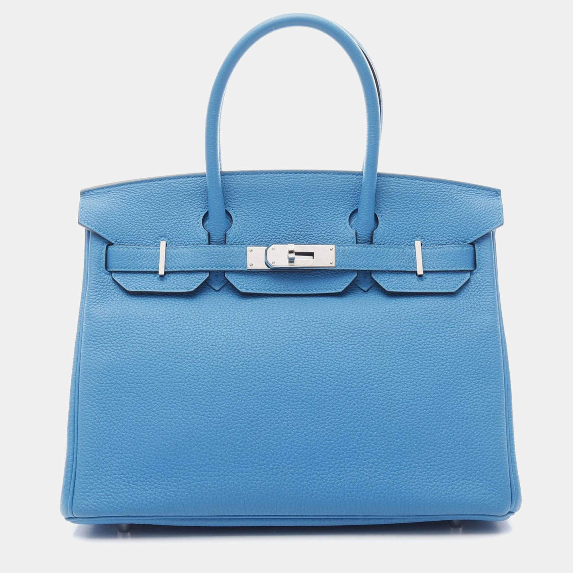 Hermes Birkin 30 Blue Zanzibar Togo Leather Top Handle Bag
