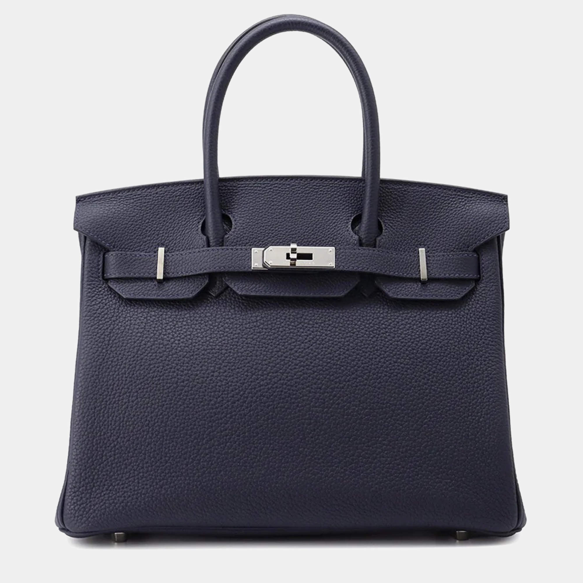 Hermes Birkin 30 Blue Nuit Togo Leather Top Handle Bag