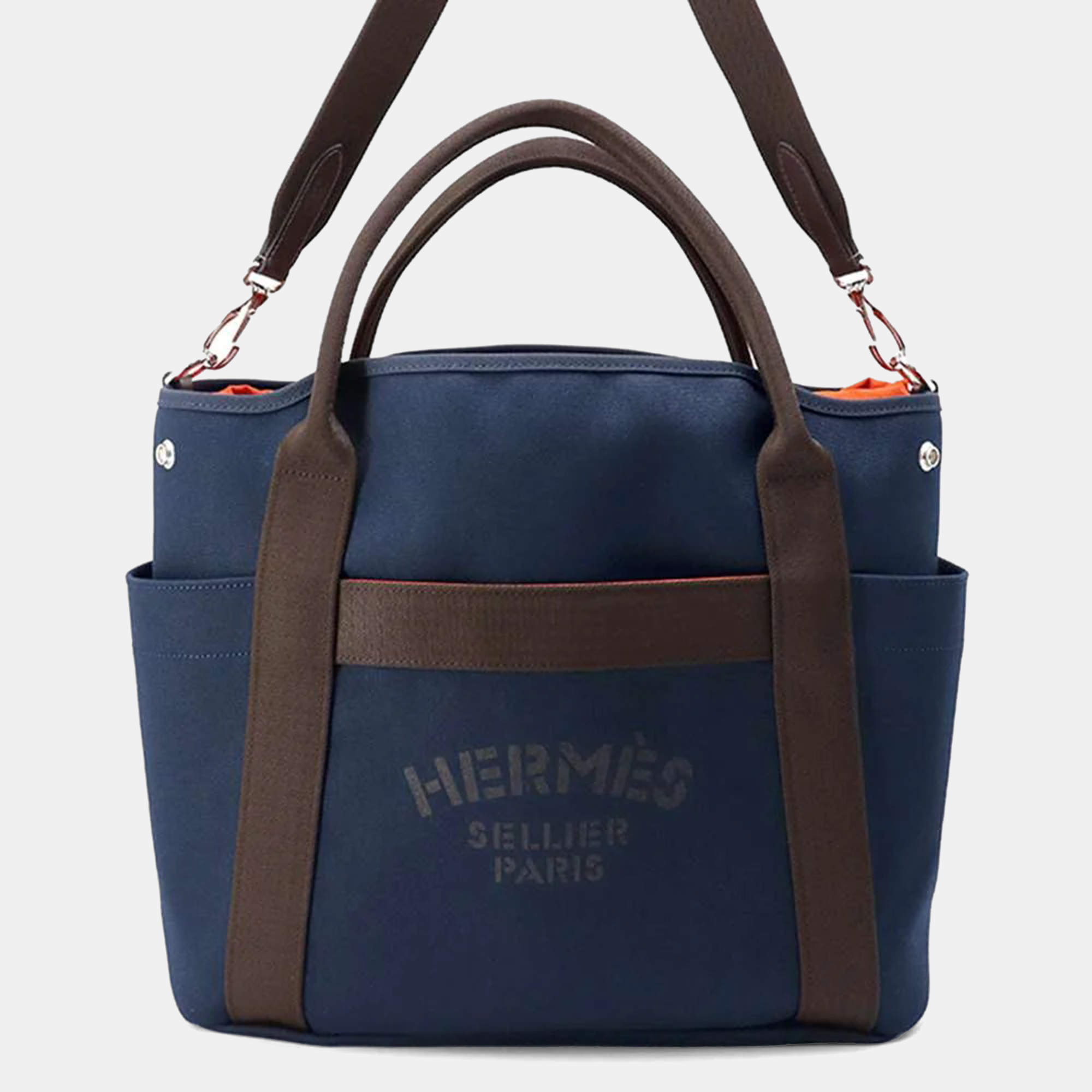 Hermes Sucked Pansage Groom Navy/Feu Toile Chevrons Canvas