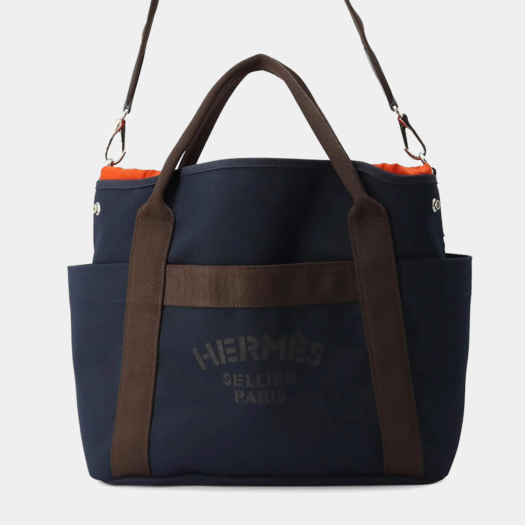 Hermes Bloom Sac De Pansage Navy/Feu Canvas