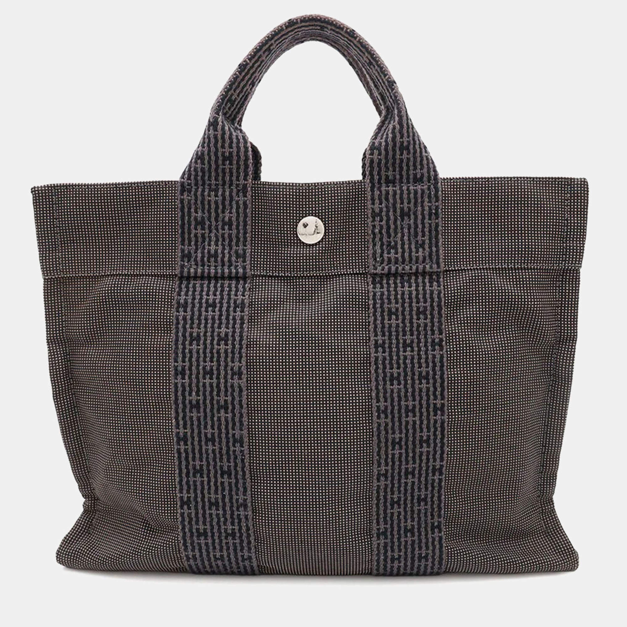 Hermes Her Line PM Gray Canvas Tote Bag