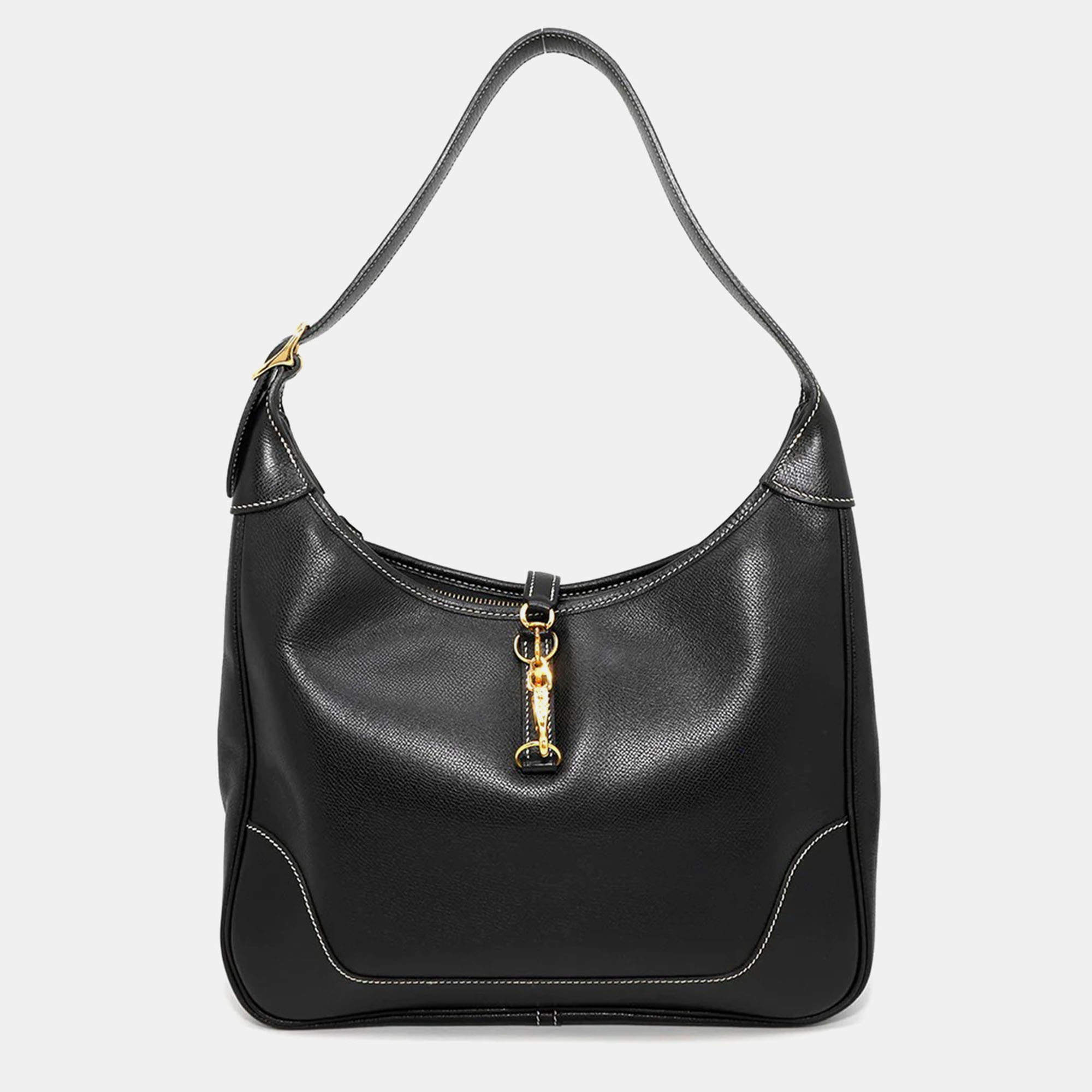 Hermes Trim 31 Black Courchevel Hobo Bag