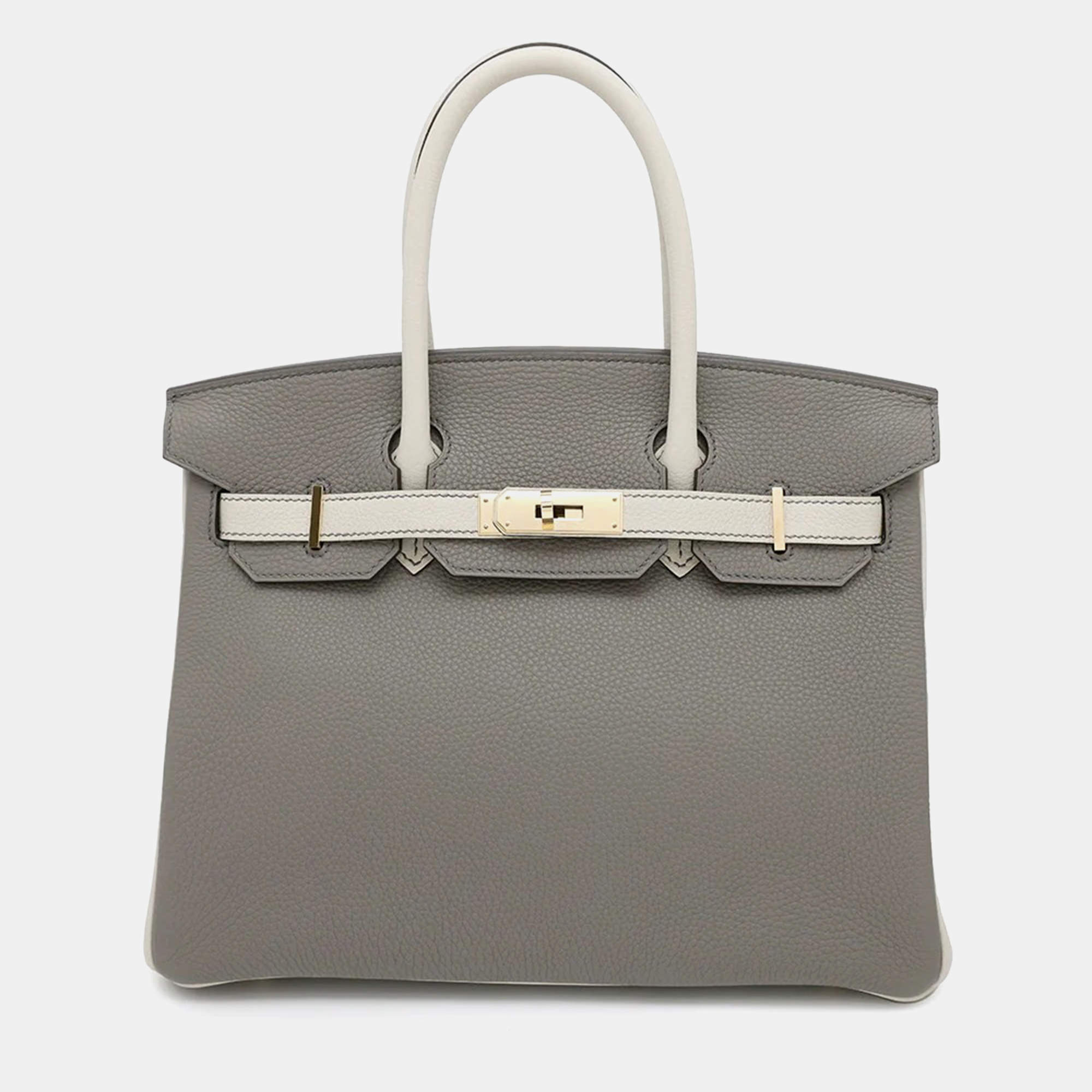 Hermes Birkin Spo 30 Gris Meyer/Pearl Grey Togo Leather Evercolor Tote Bag