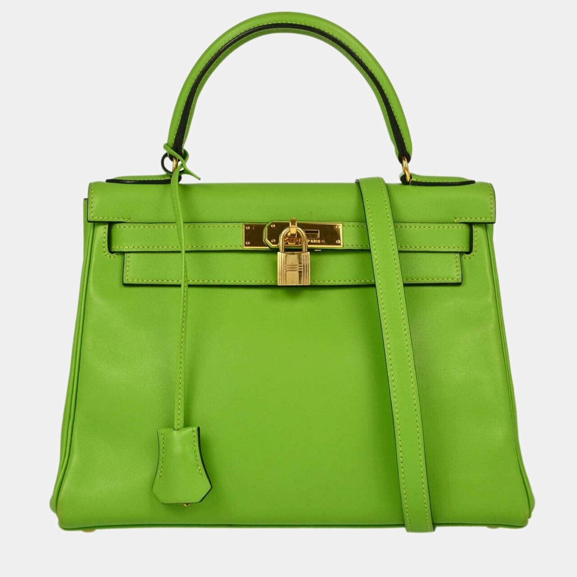Hermes Apple Green Gulliver Kelly 28 Retourne 2way Handbag