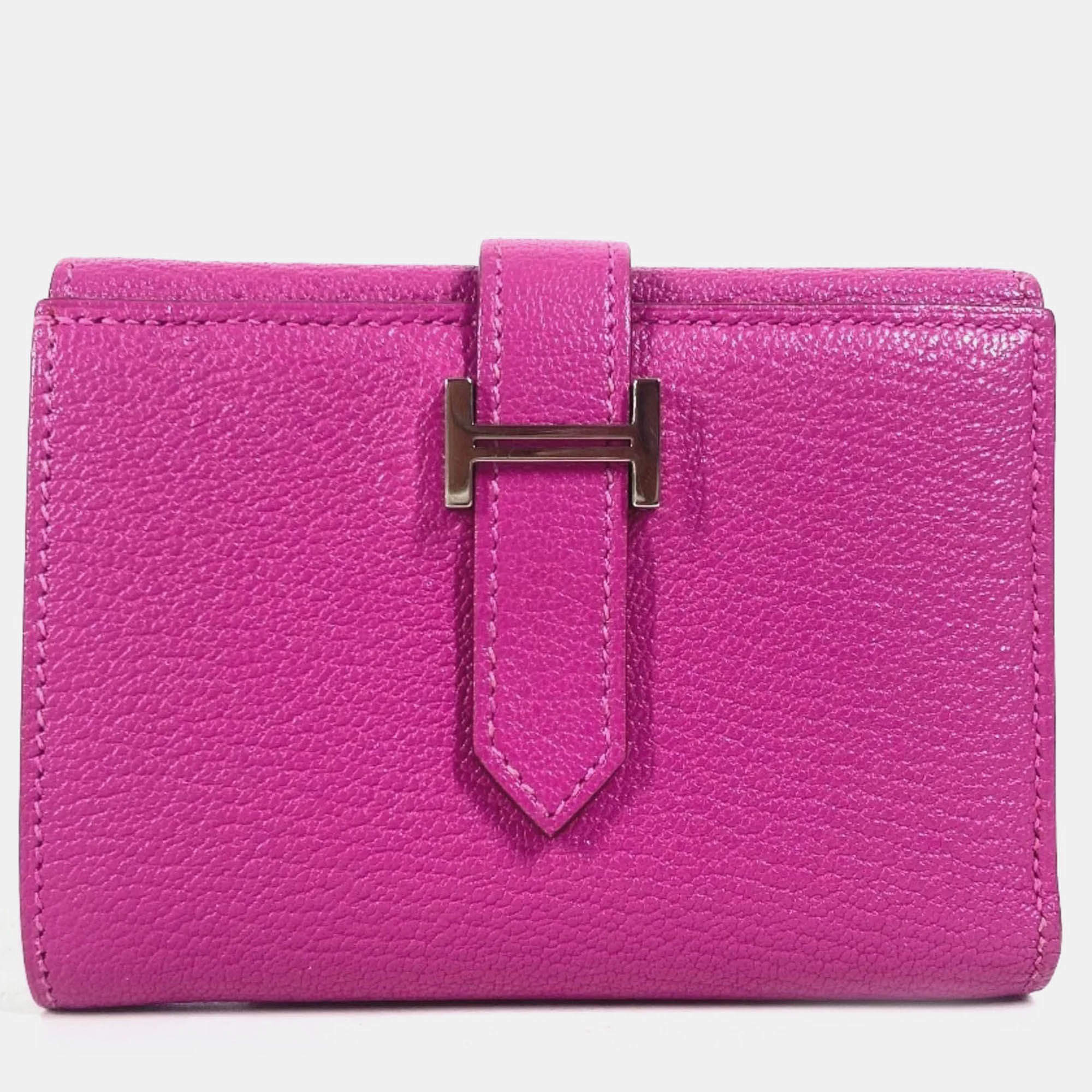 Hermes Bearn Compact Combination Pink Purple Chevre Magnolia Tri-Fold Wallet  