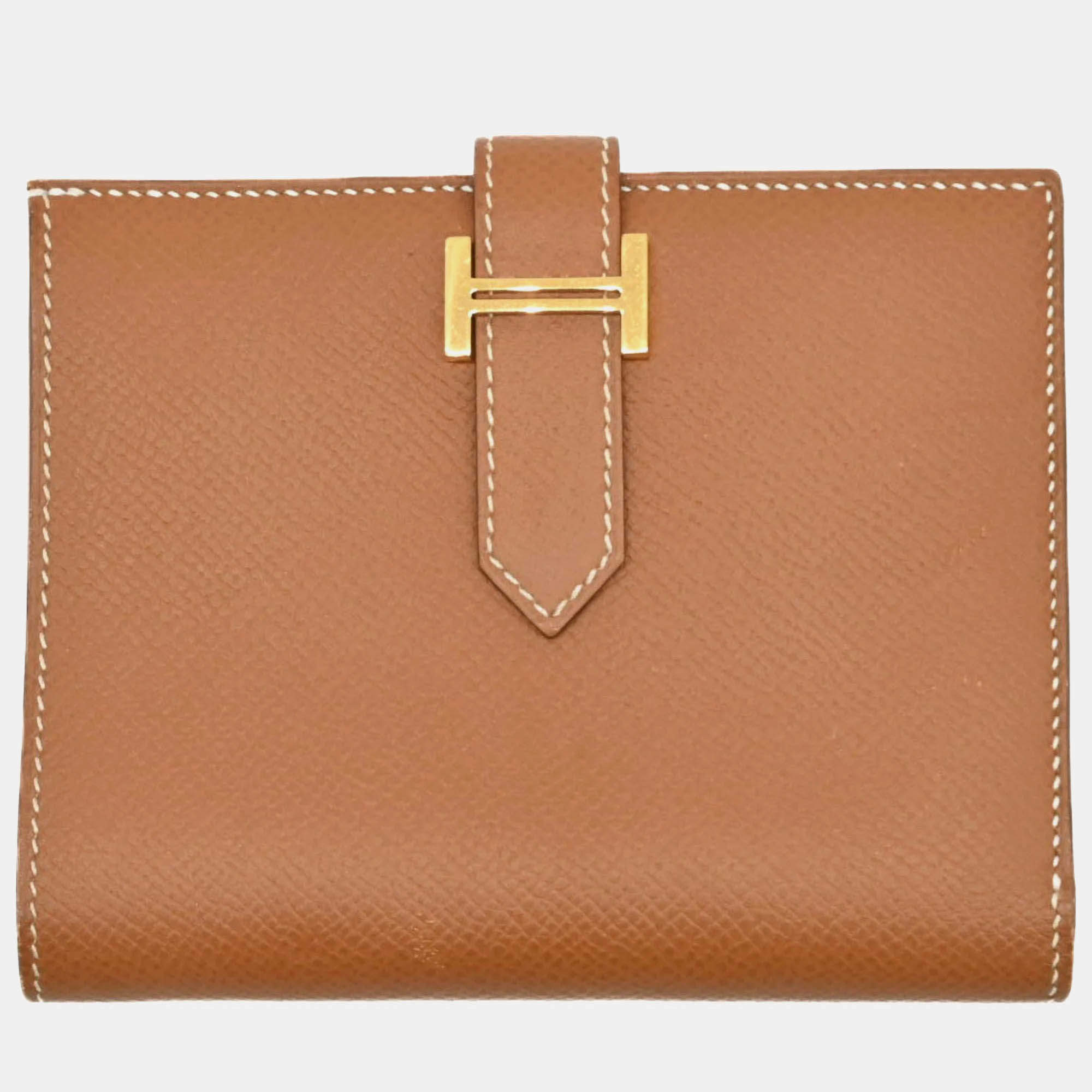 Hermes Bearn Gold Epsom Leather Compact Bi-Fold Wallet