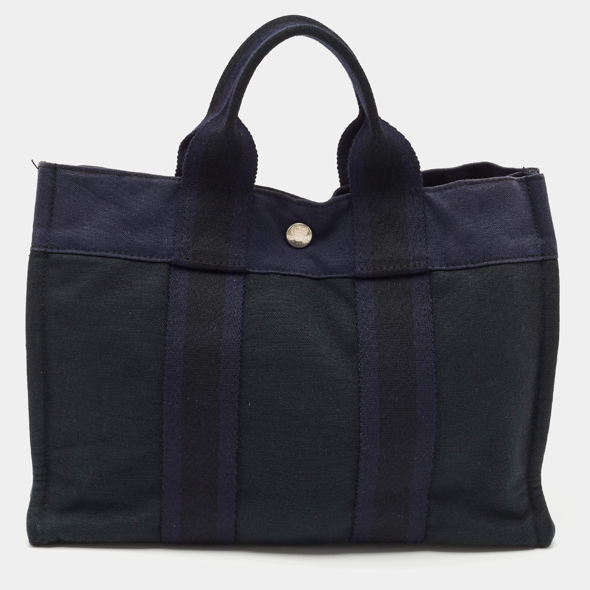 Hermes Navy Blue/Black Canvas Fourre Tout PM Bag
