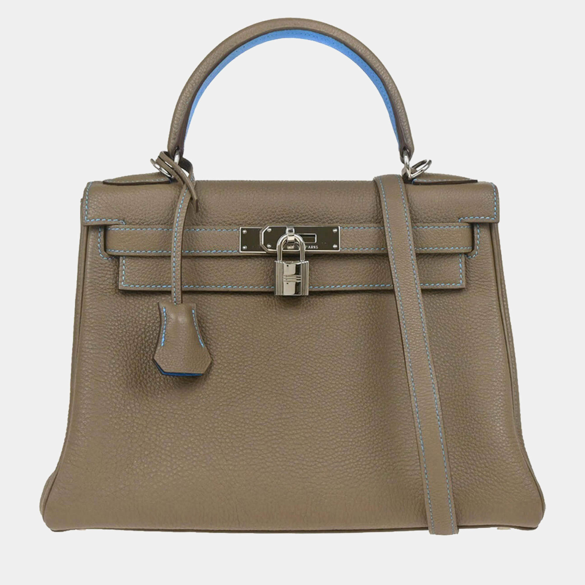 Hermes Kelly 28 Retourne Etoupe Turquoise Togo Handbag