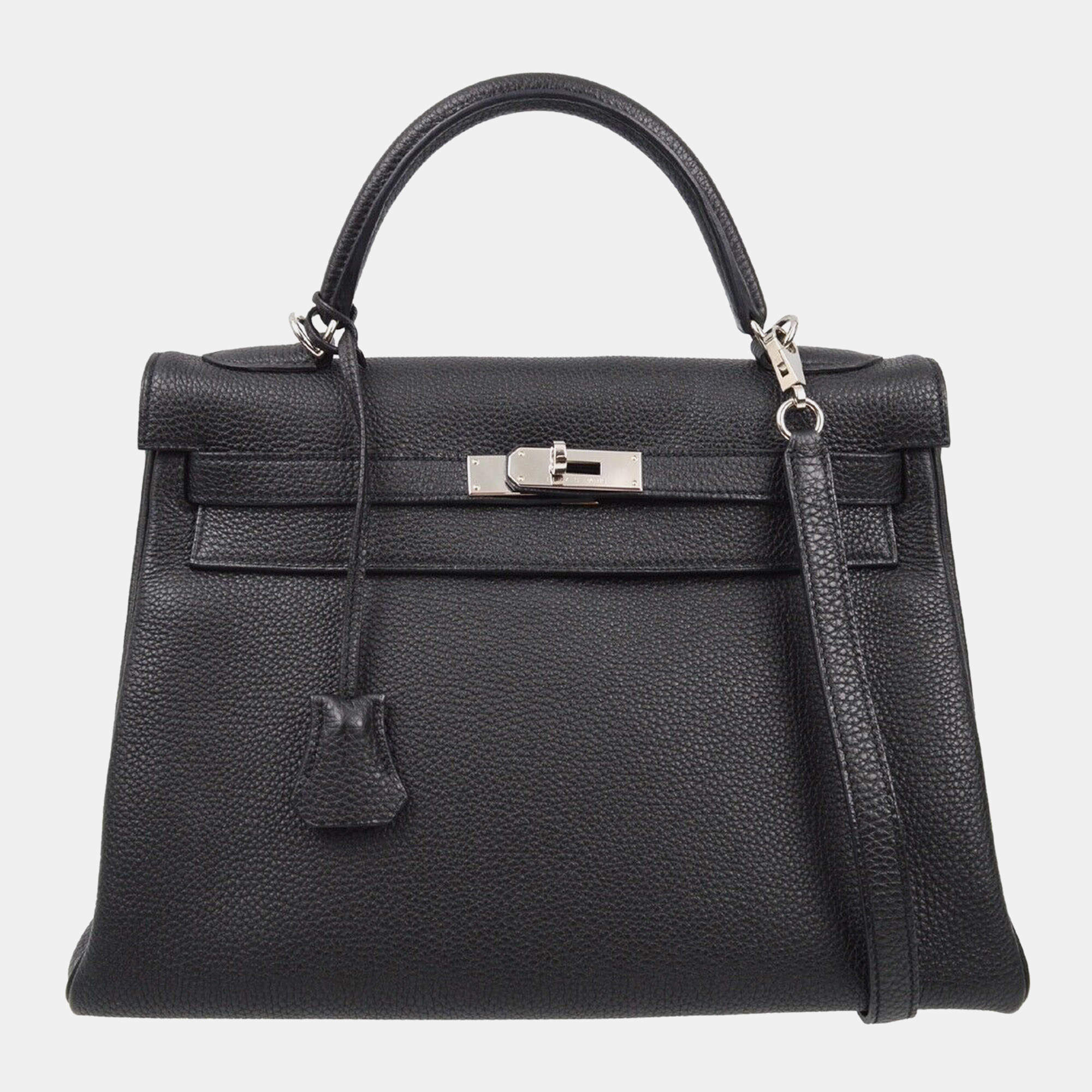 Hermes Kelly 32 Retourne Black Togo Handbag