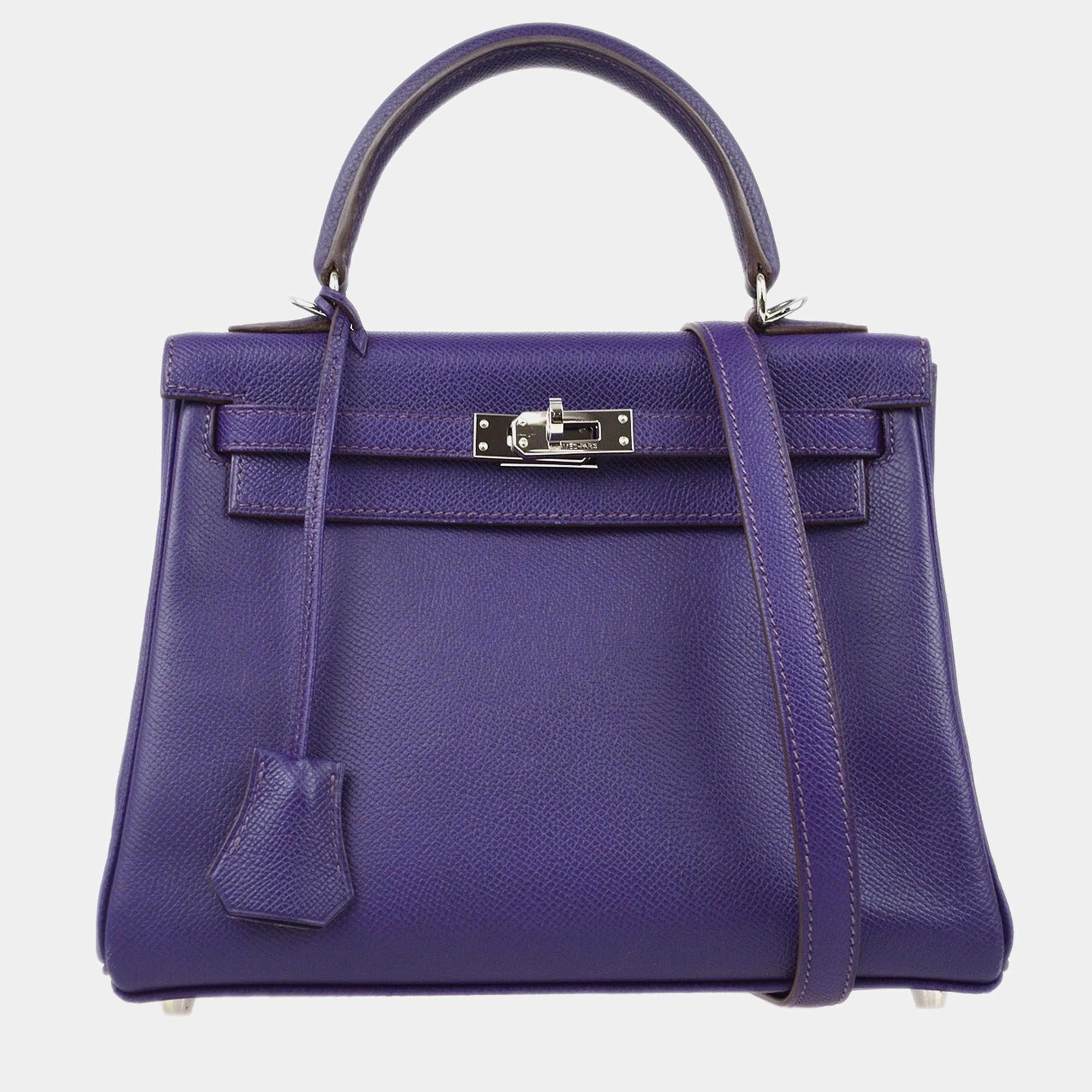 Hermes Kelly 25 Retourne Violet Epsom Leather Handbag 