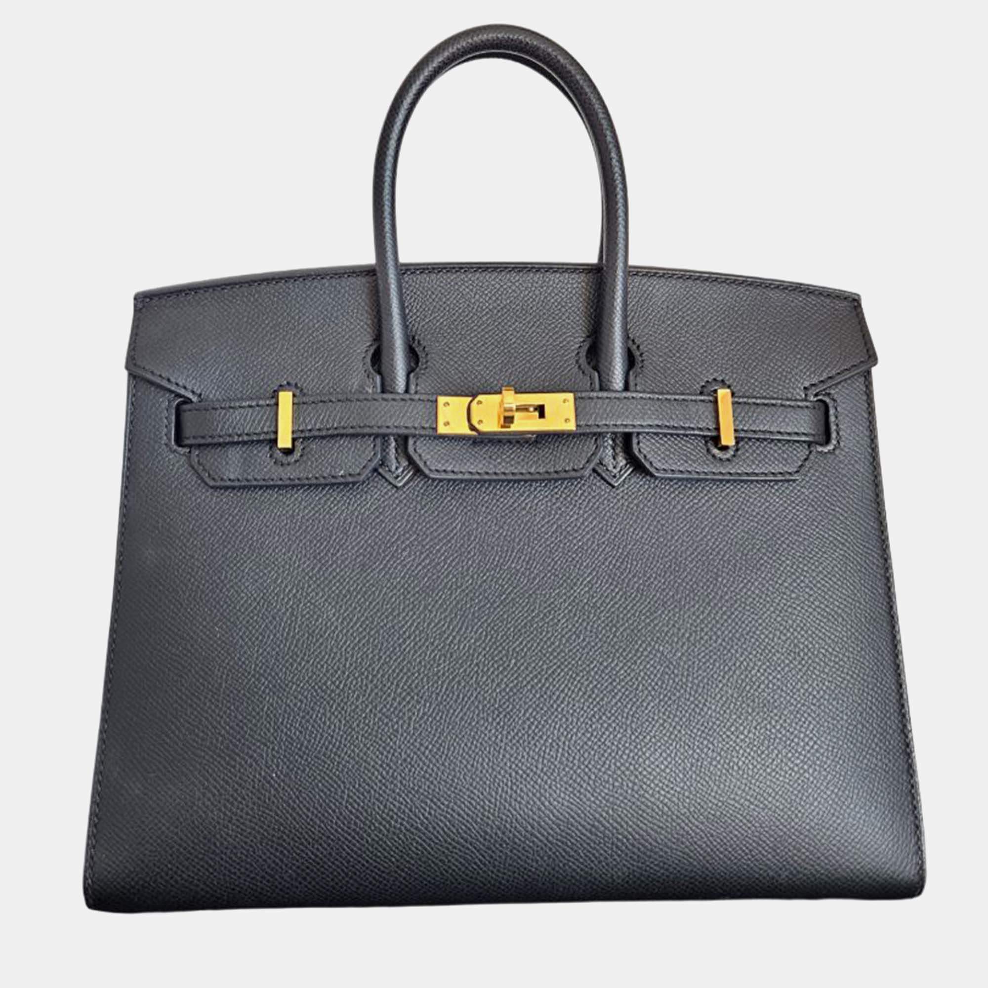 Hermes Birkin 25 Black Epsom Sellier Leather Bag
