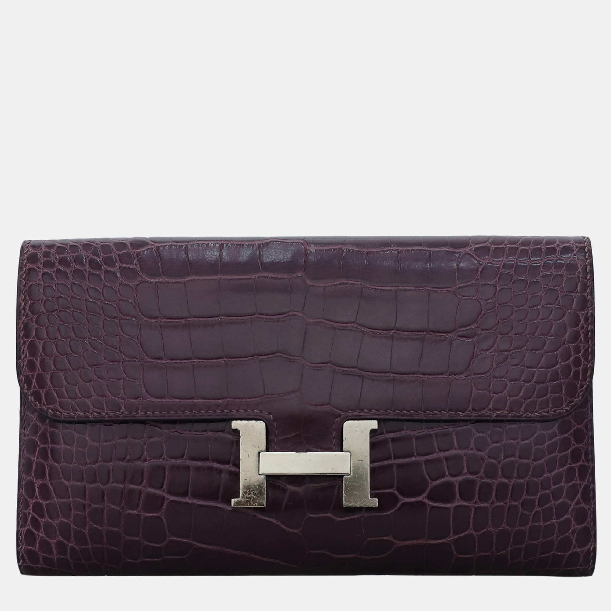 Hermes Constance Purple Alligator Leather Wallet