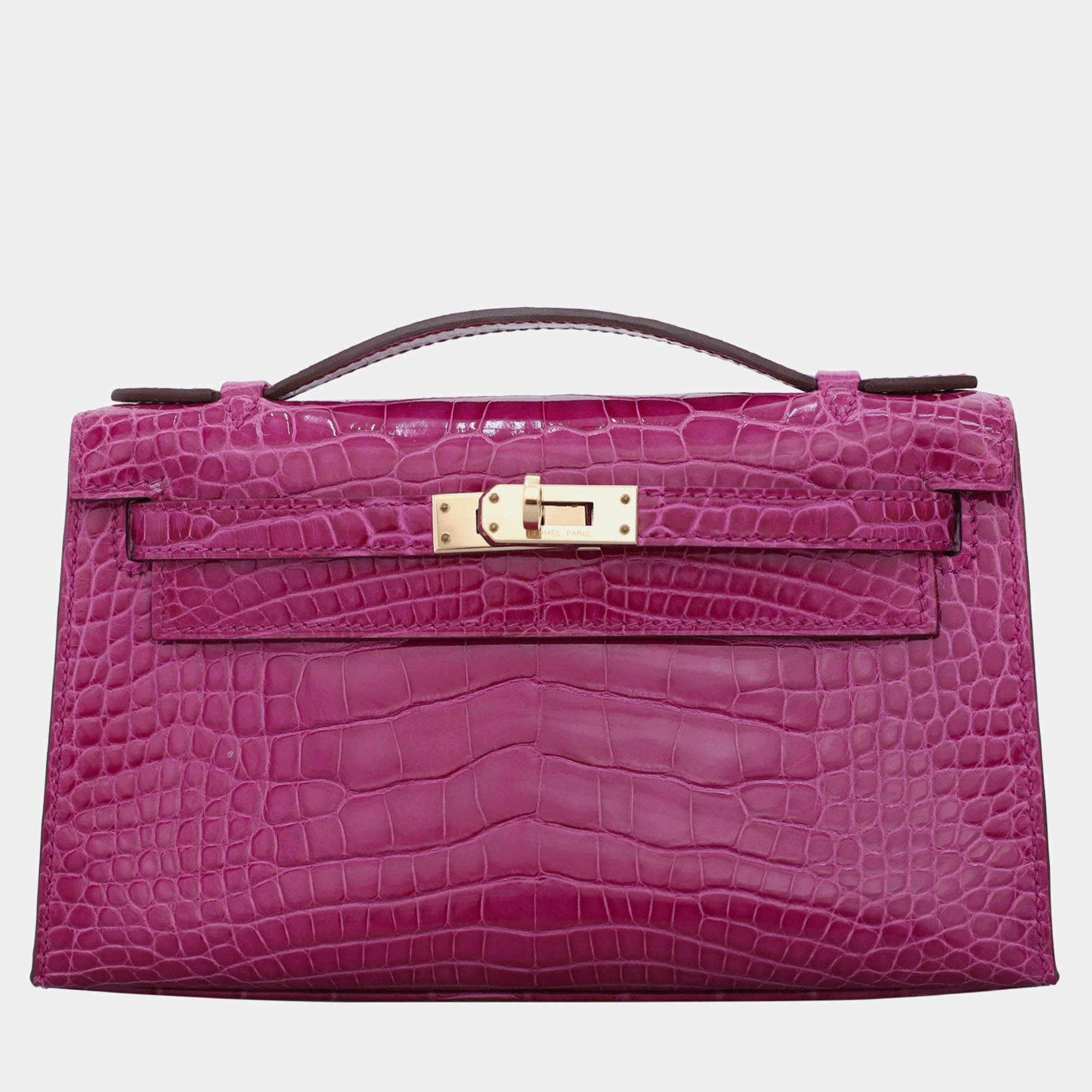 Hermes Kelly Rose Sheherazade Alligator Pochette Bag