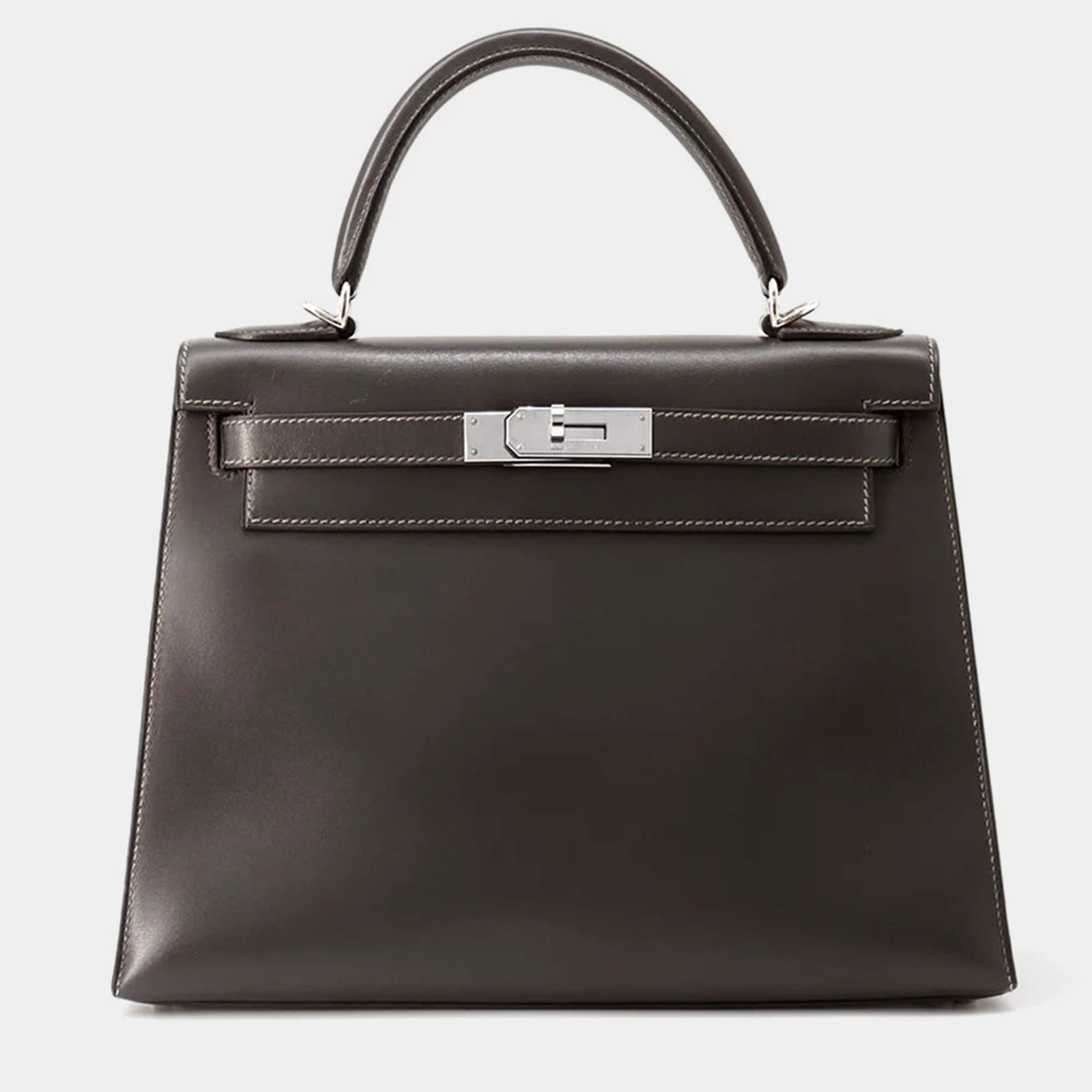 Hermes Kelly Sellier Graphite Box Calf Leather Size 28