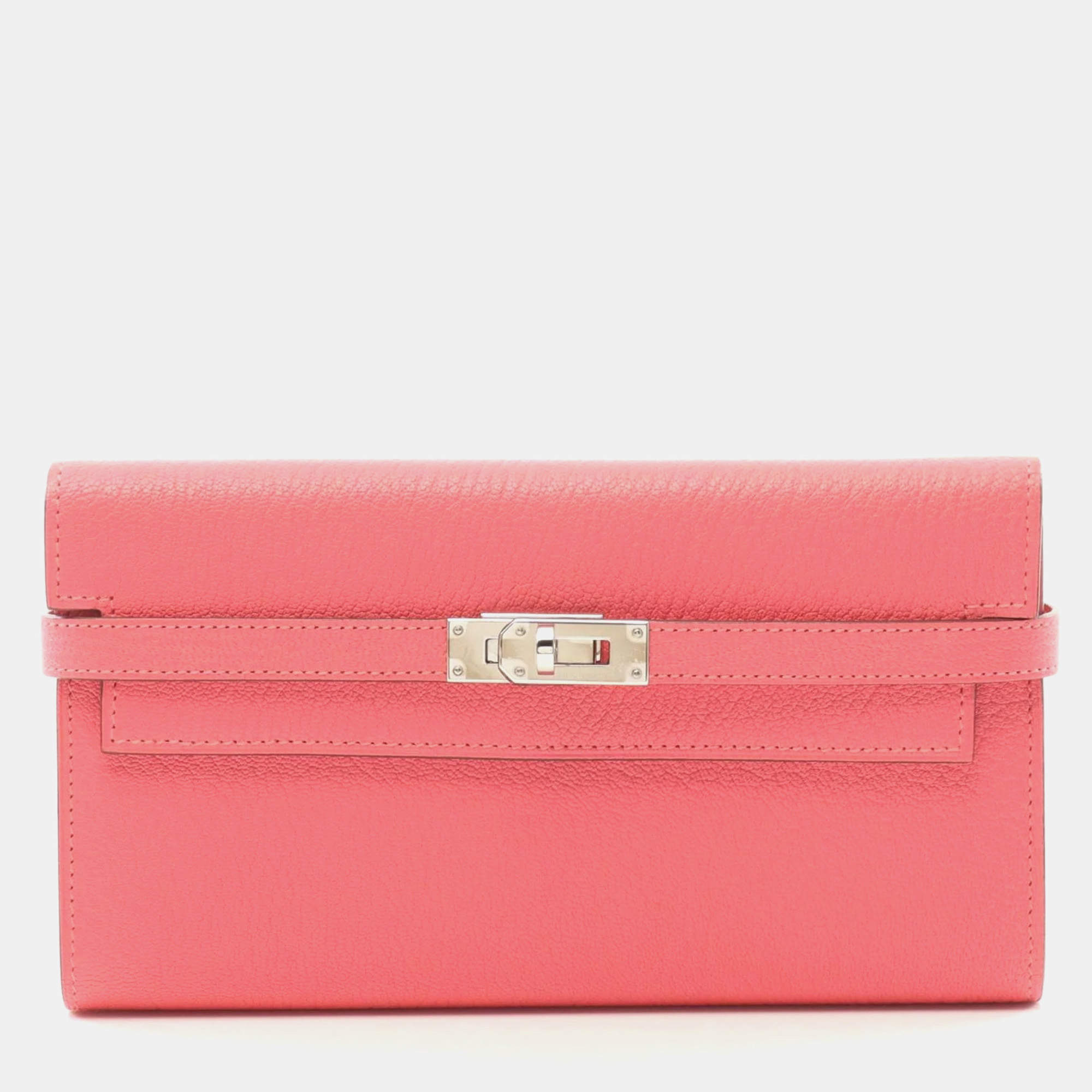Hermes Kelly Wallet Bi-Fold Long Chevre Pink