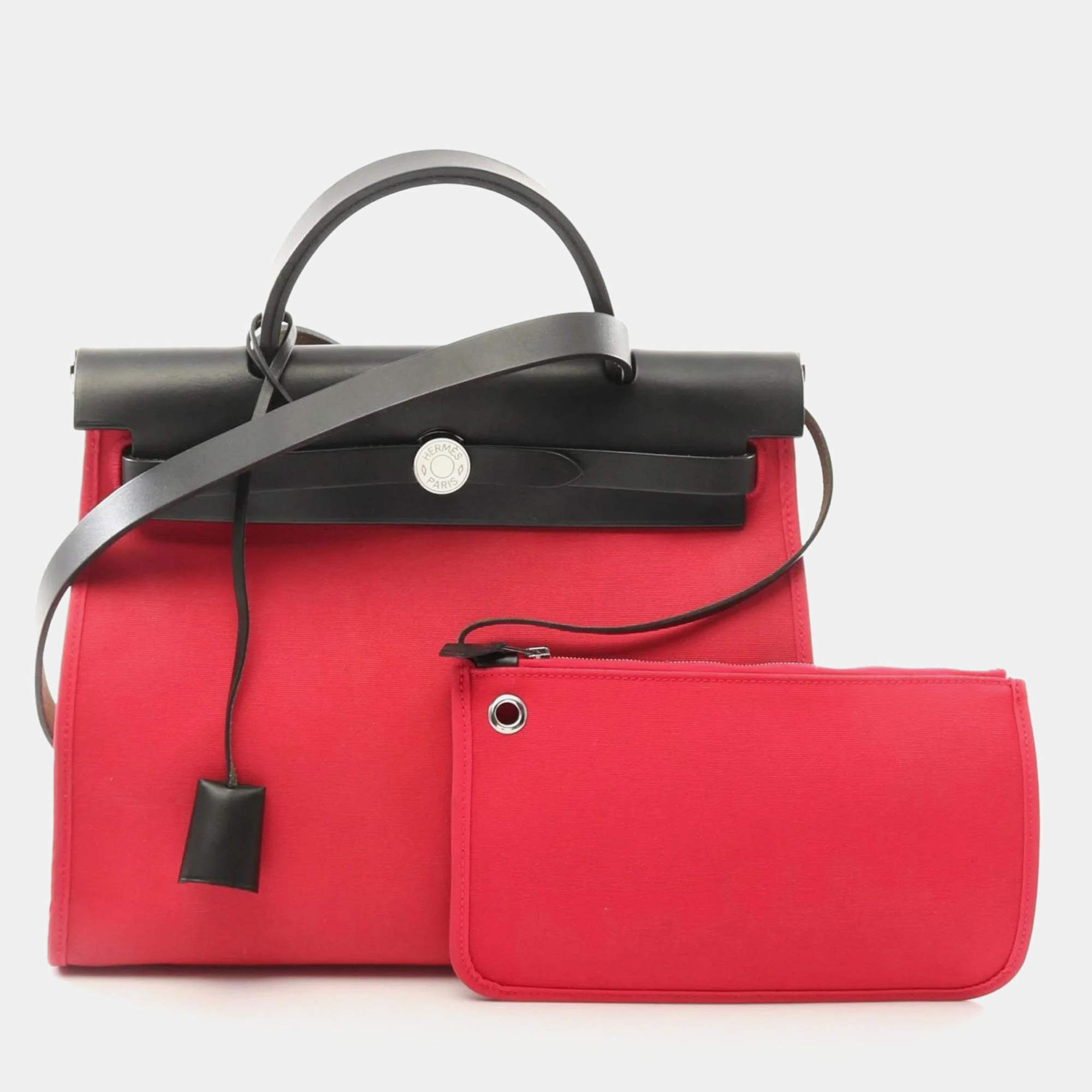 Hermes Airbag Zip PM Rose Extreme Handbag Toile Officier Vache Hunter Pink Black