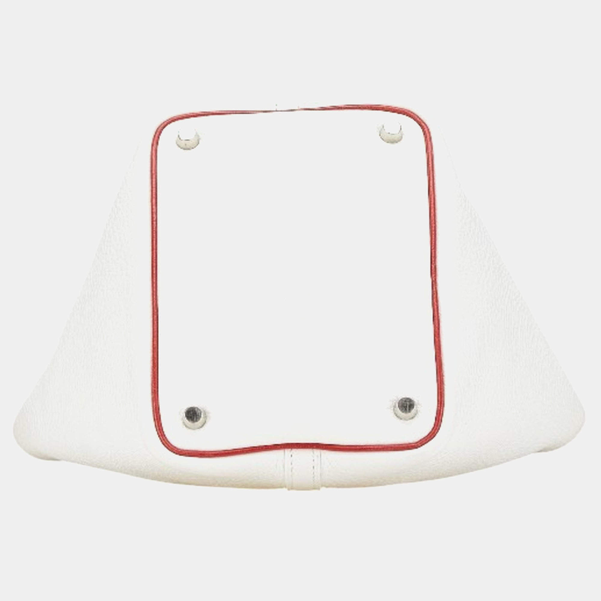 Pre Owned Hermes Picotin Lock 18 White/Red Togo Leather Tote Bag