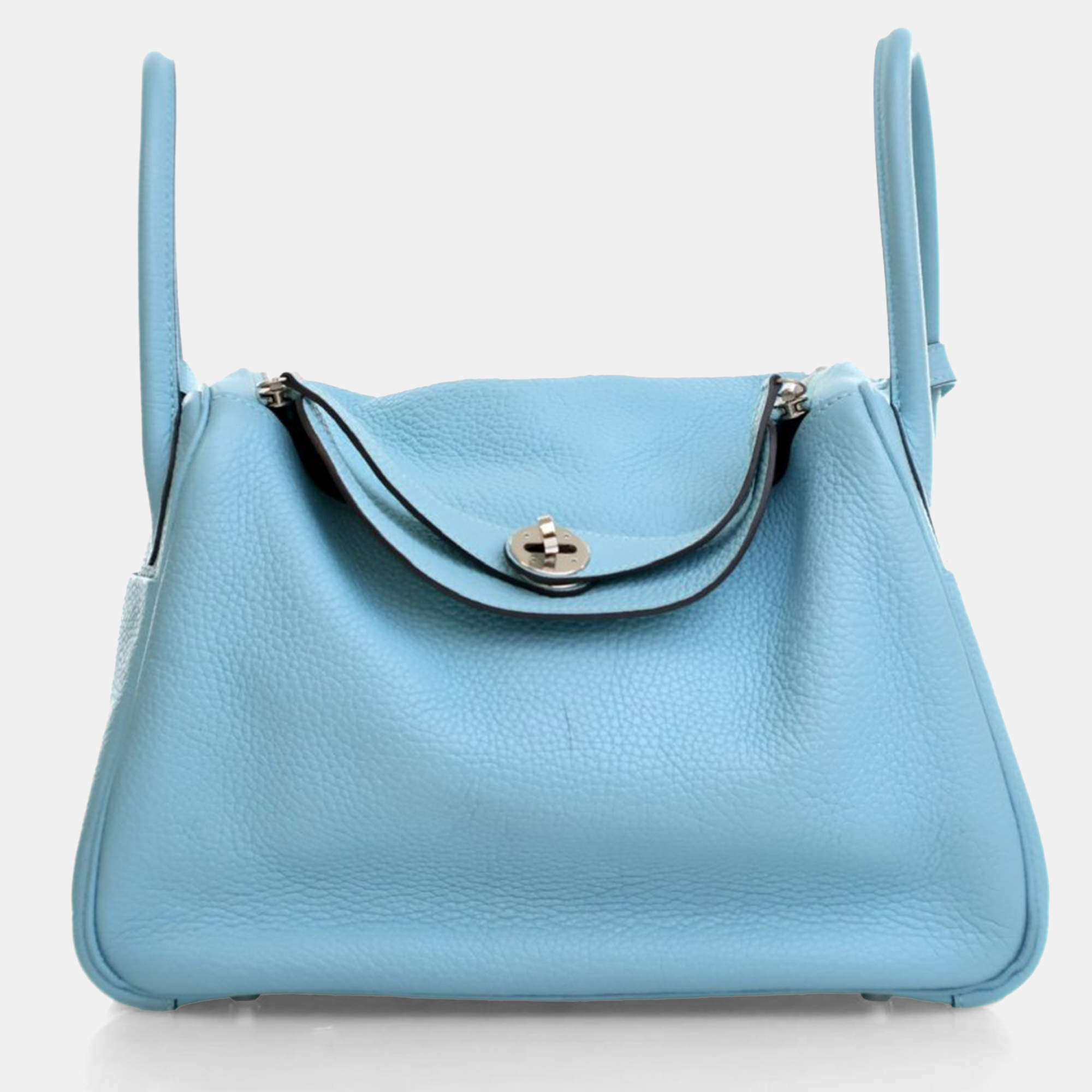 Pre Owned Hermes Lindy 30 Blue Clemence Leather Shoulder Bag