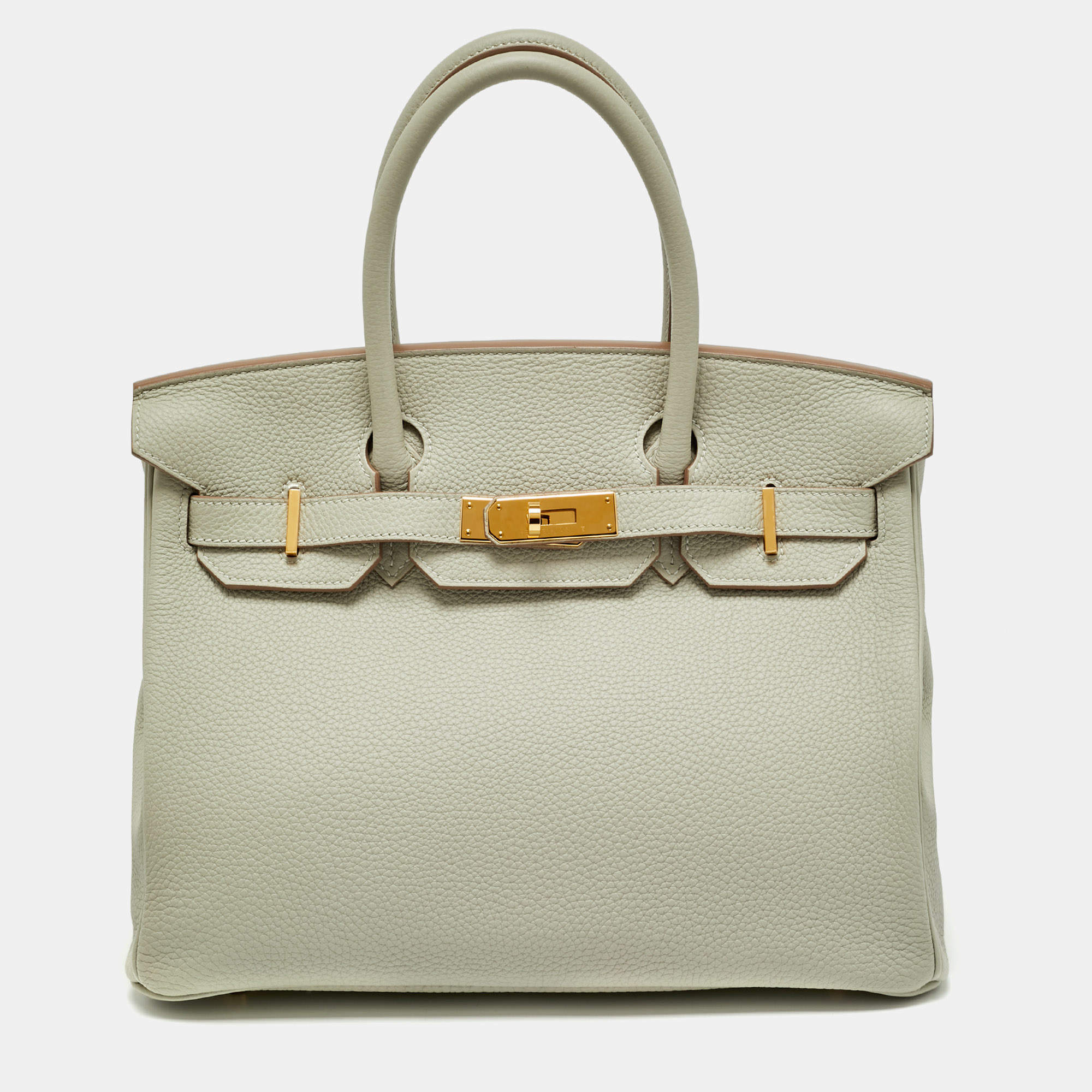 Hermes Pearl Grey Togo Leather Gold Finish Birkin 30 Bag