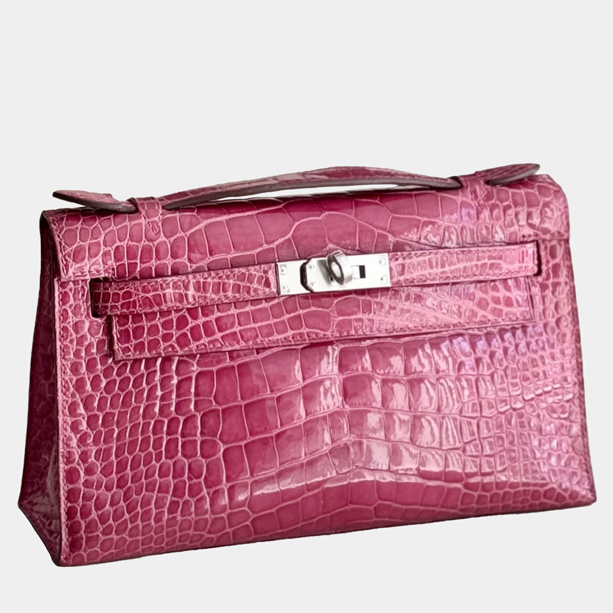 Hermes Mini Kelly I Peach Pink Shiny Crocodile Palladium