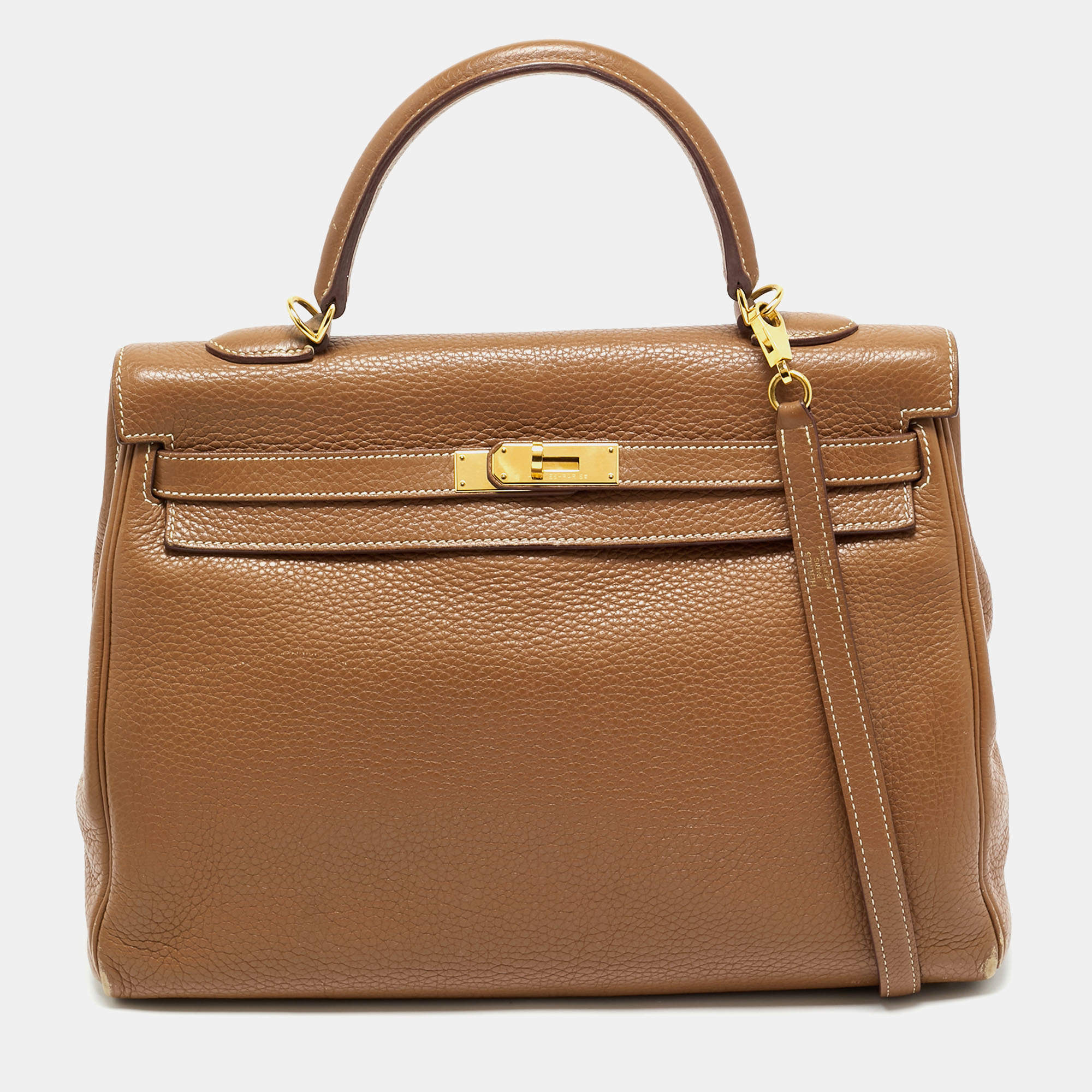 Pre Owned Hermes Gold Taurillon Clemence Leather Gold Finish Kelly Retourne 35 Bag