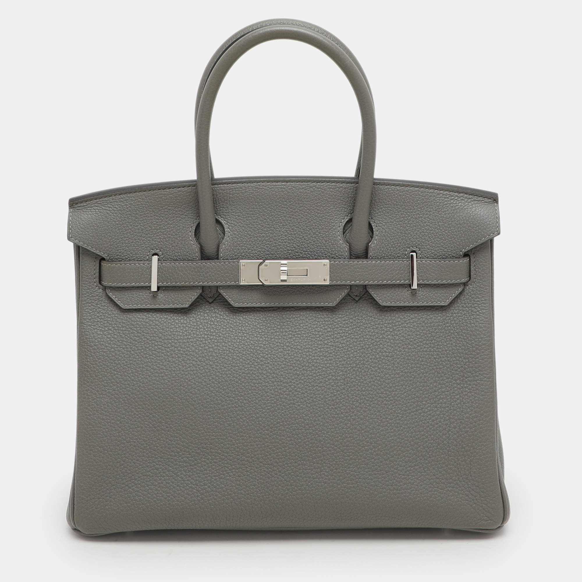 Hermes Griss Mouette Togo Leather Palladium Finish Birkin 30 Bag