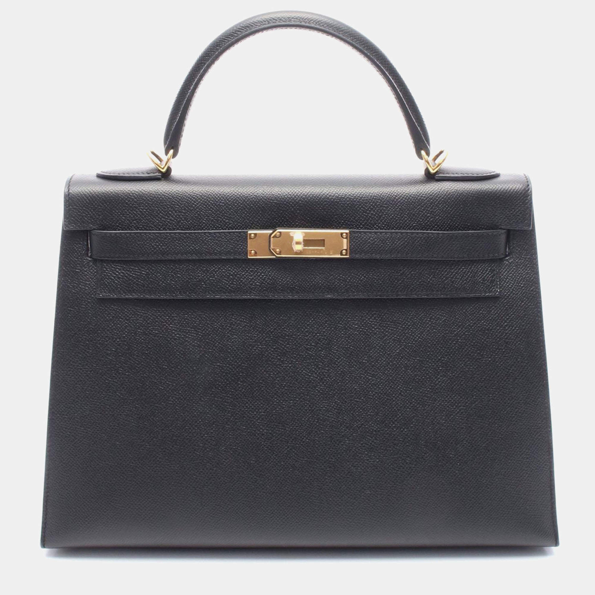 Hermes Kelly 32 Black A Epsom Leathe Inside Stitched r Bag