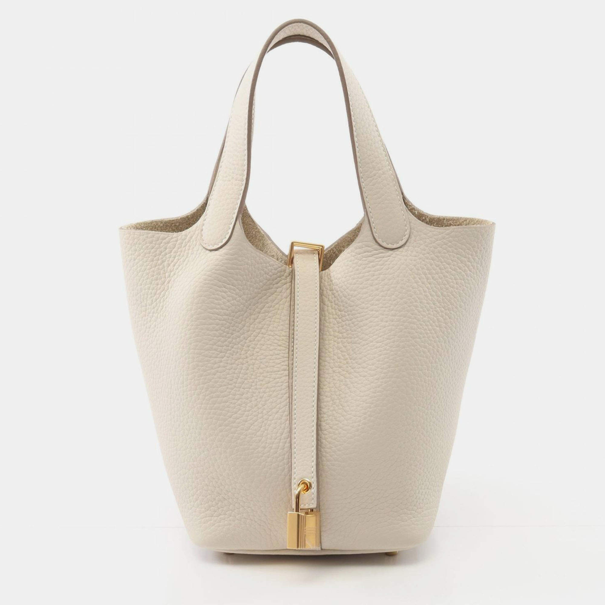 Hermes Picotin Lock White Cle K Clemence Leather  Handbag 