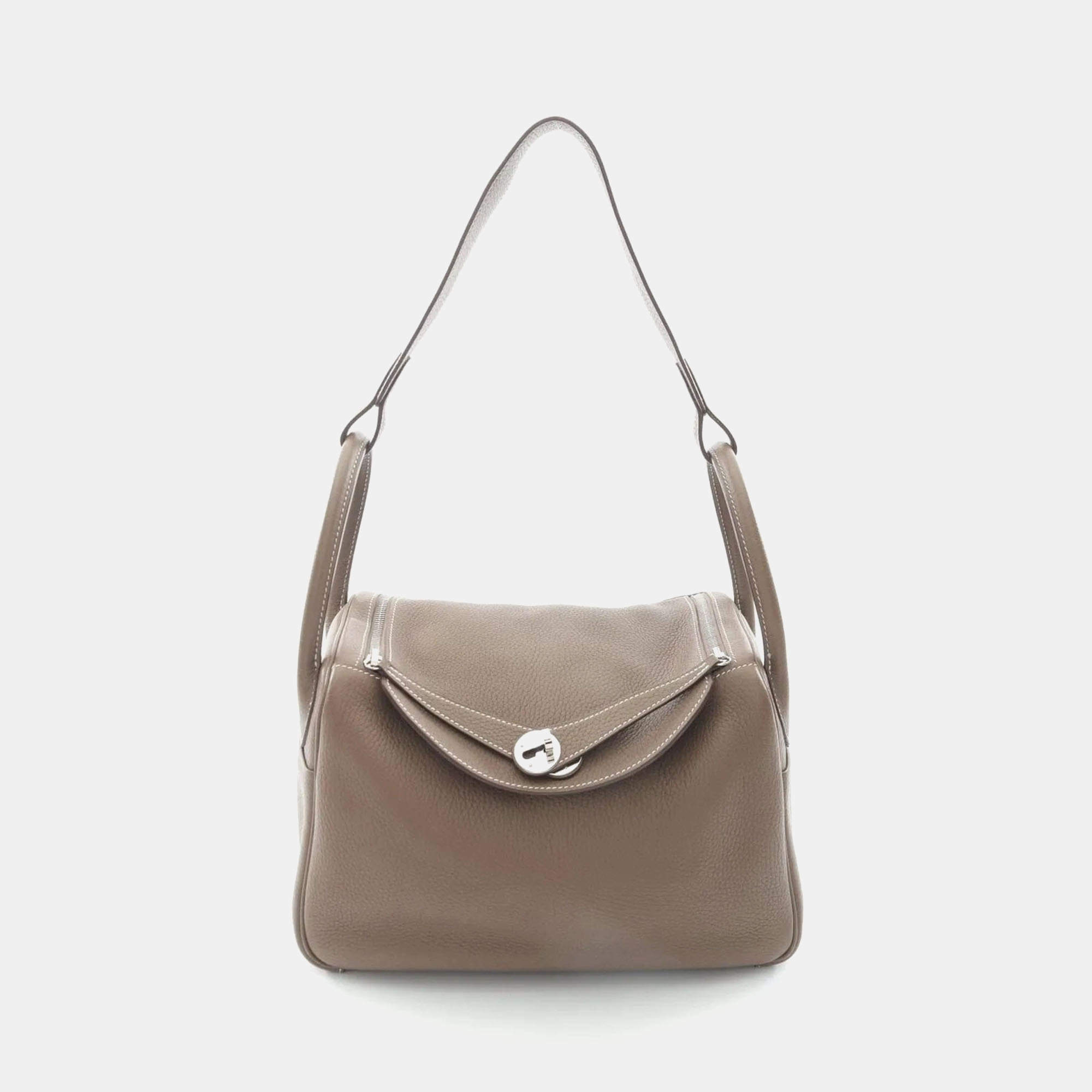 Hermes Lindy 30  Etoupe Grey C Taurillon Clemence Leather Shoulder Bag
