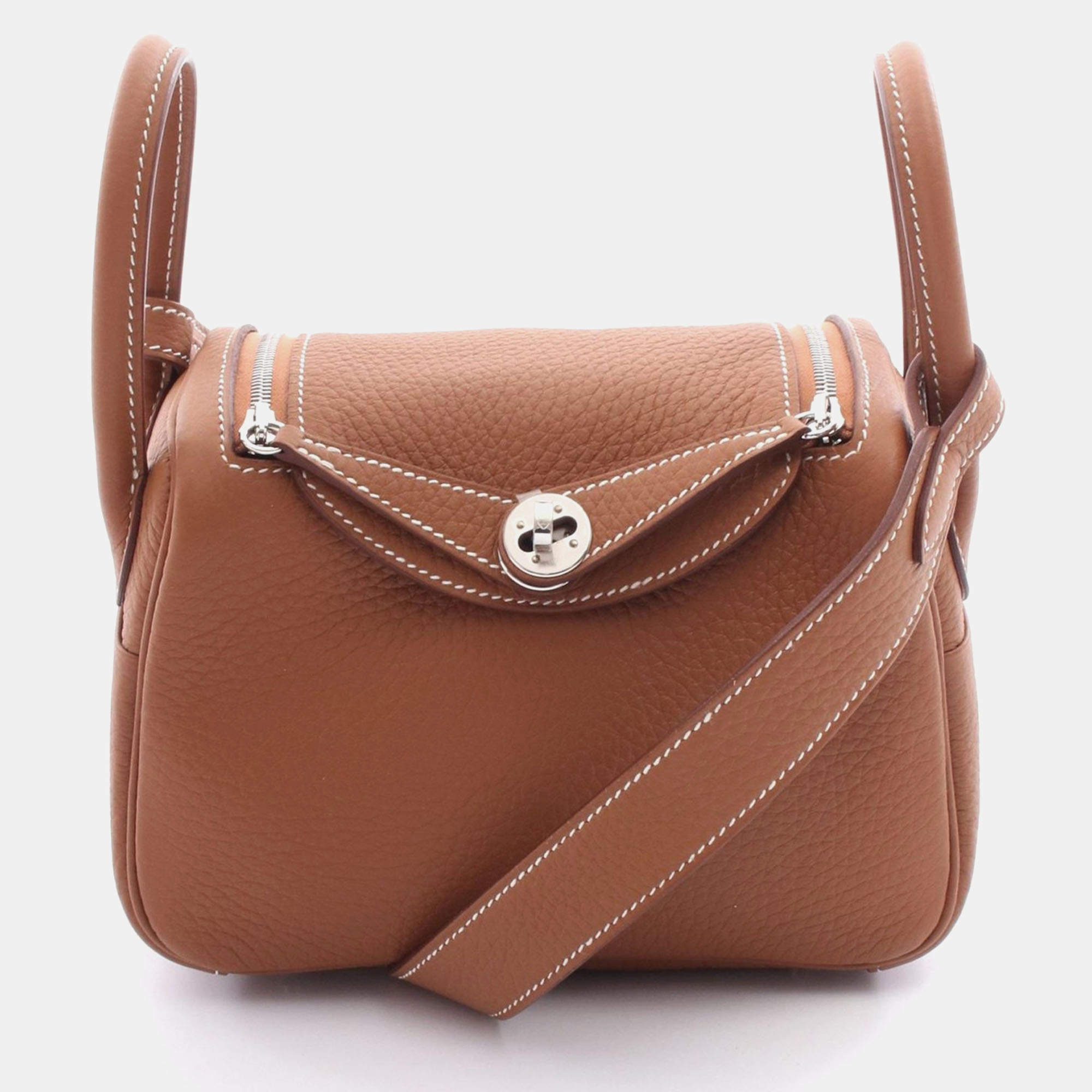 Pre Owned Hermes Lindy Mini Gold Taurillon Clemence Leather Shoulder Bag