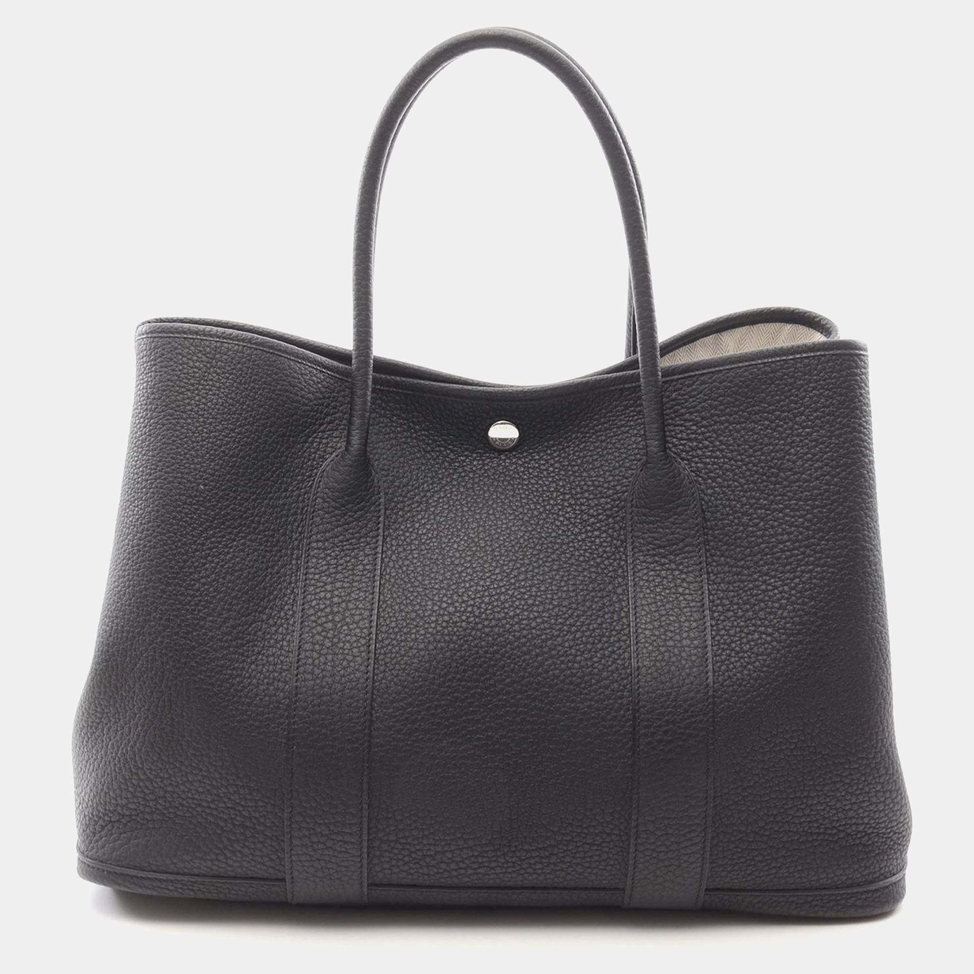 Pre Owned Hermes Garden Party 36 Black Negonda Leather Tote Bag