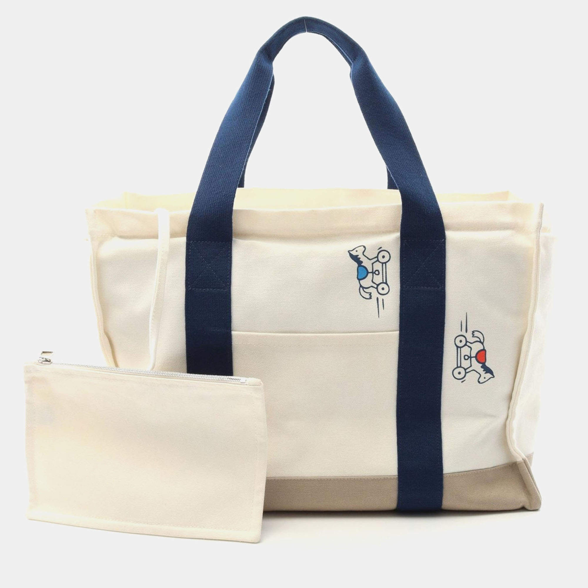 Hermes Adada Mother's White BlueT Canvas Bag