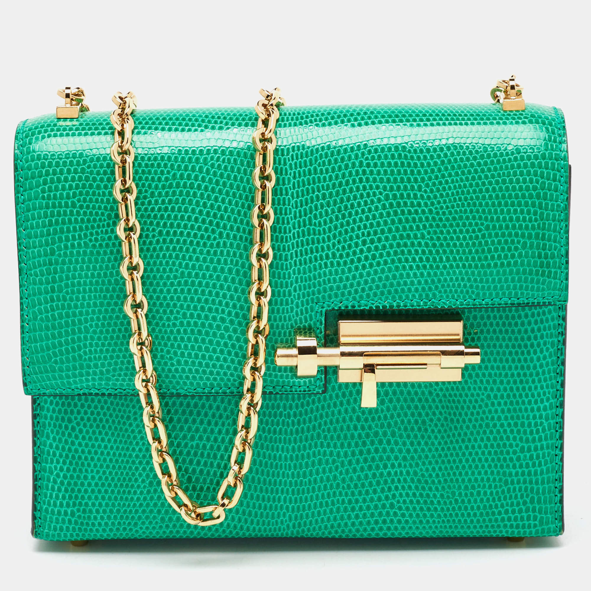 Pre Owned Hermes Menthi Lizard Niloticus GHW Verrou Mini Bag