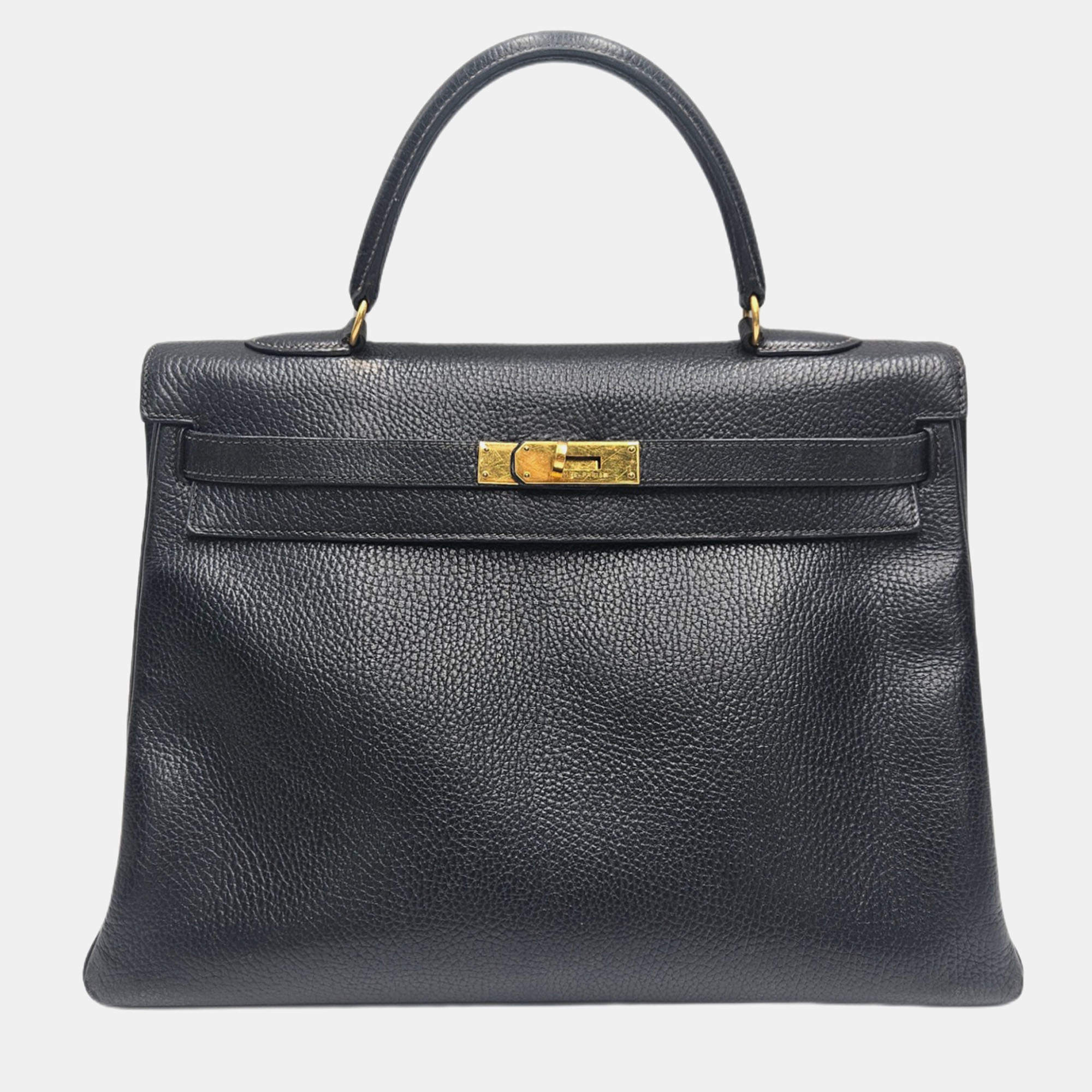 Pre Owned Hermes Kelly 1992 Vintage Black Taurillon Clemence 35