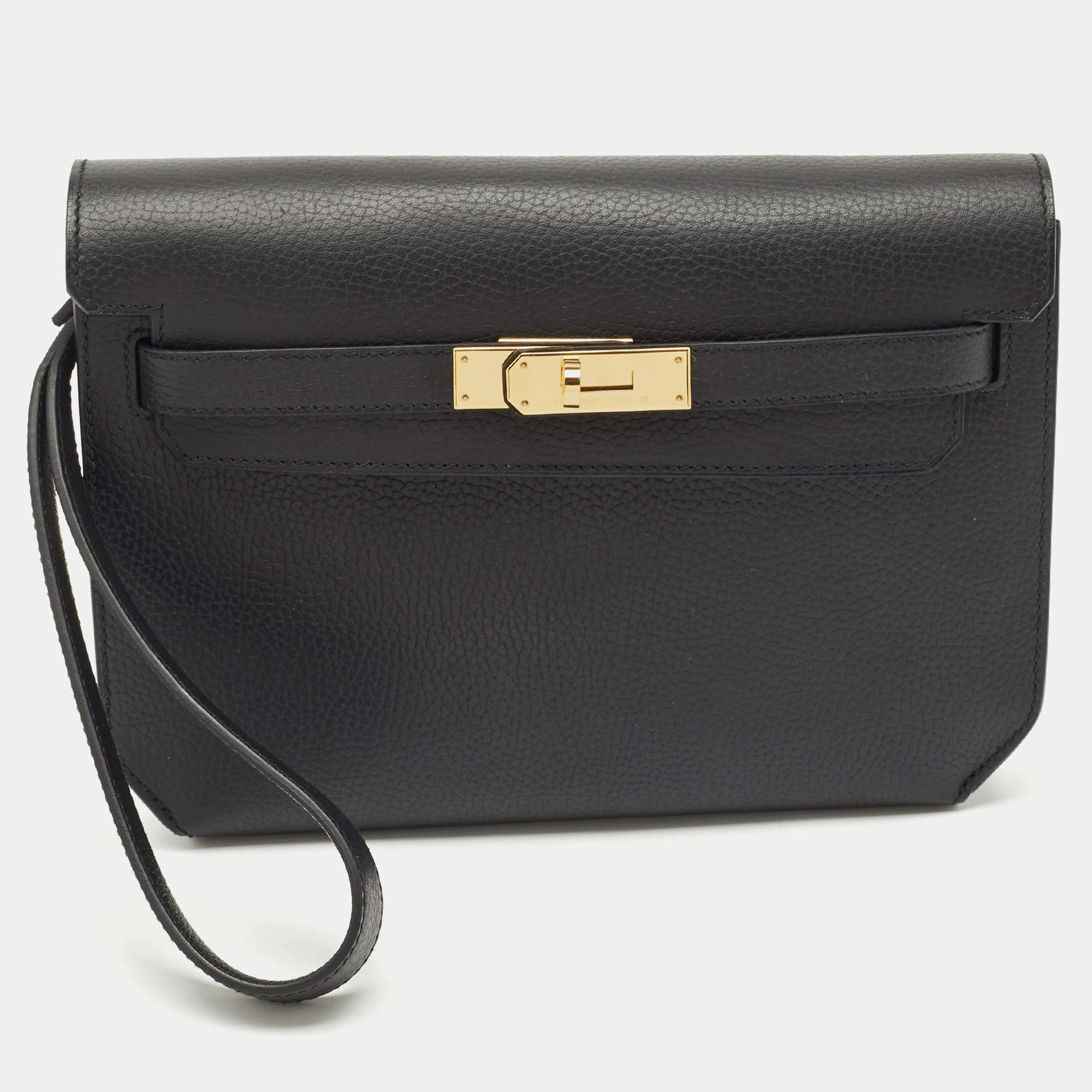 Pre Owned Hermès Black Novillo Leather Kelly Depeches 25 Pouch