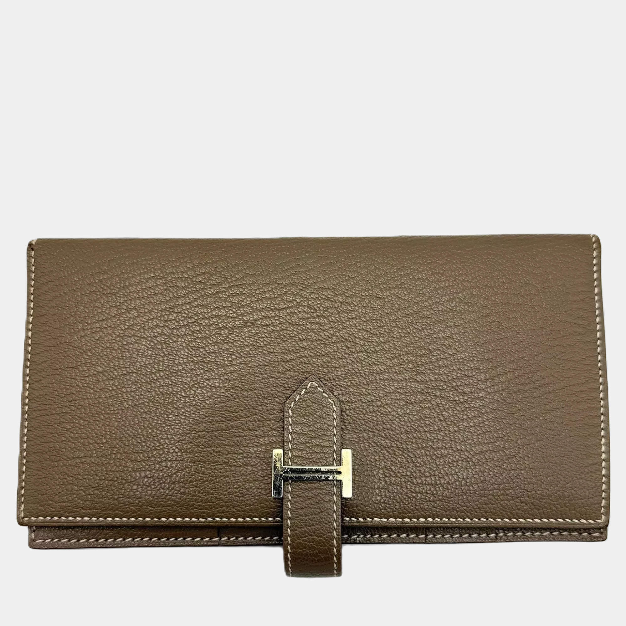 Pre Owned Hermes Bearn Taupe Epsom Leather Wallet