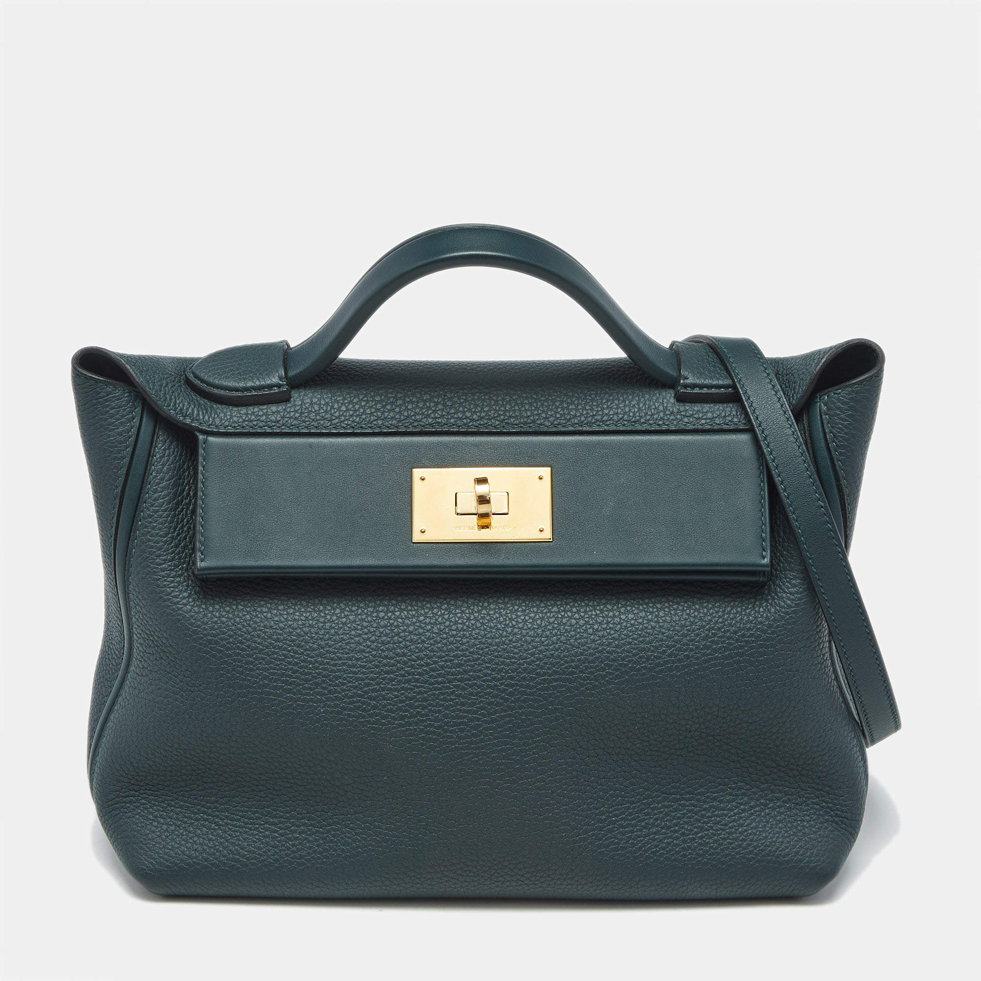 Pre Owned Hermès Vert Cypress Togo and Swift Leather Gold Finish 24/24 29 Bag