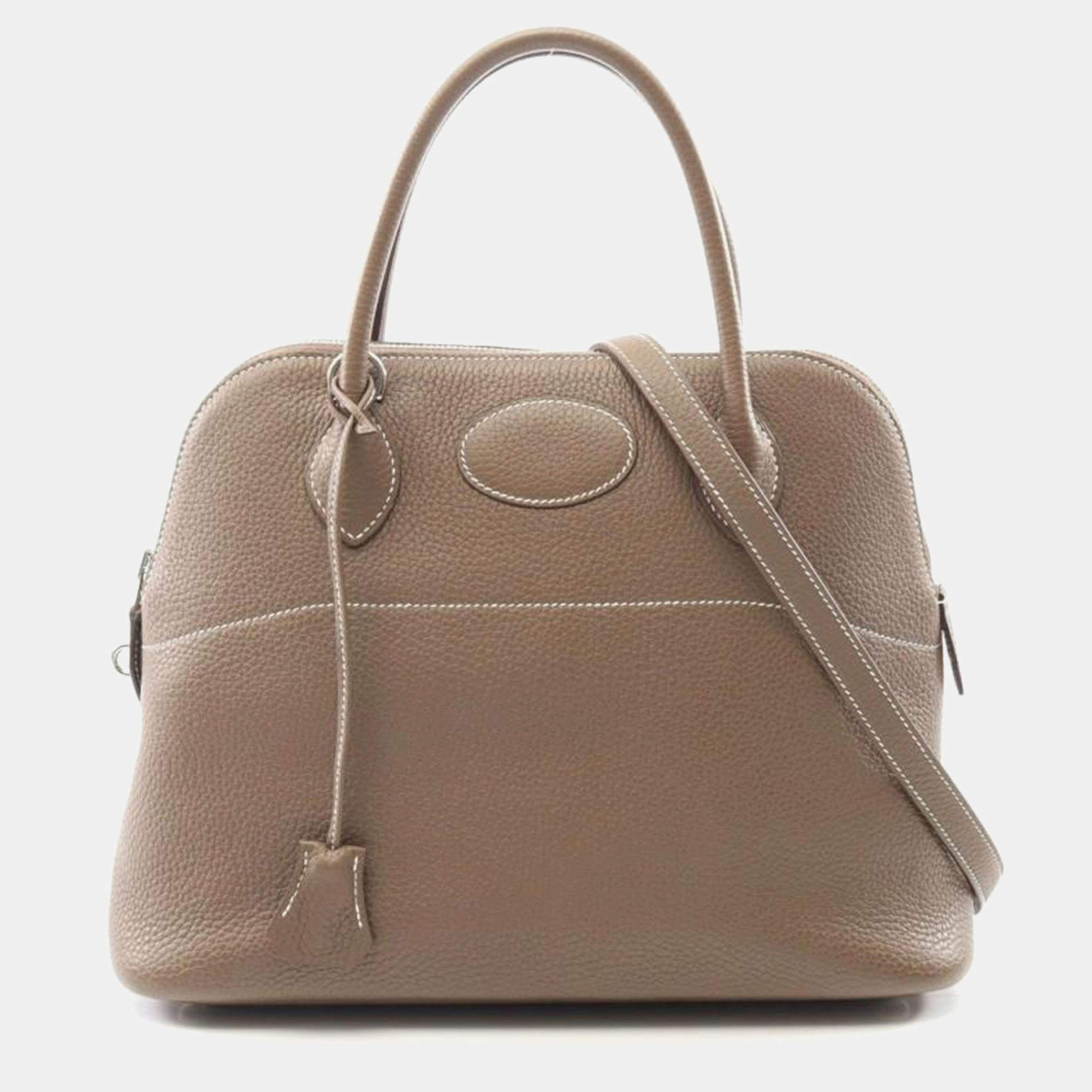 Pre Owned Hermes Bolide 31 Etoupe Taurillon Clemence Leather Top Handle Bag