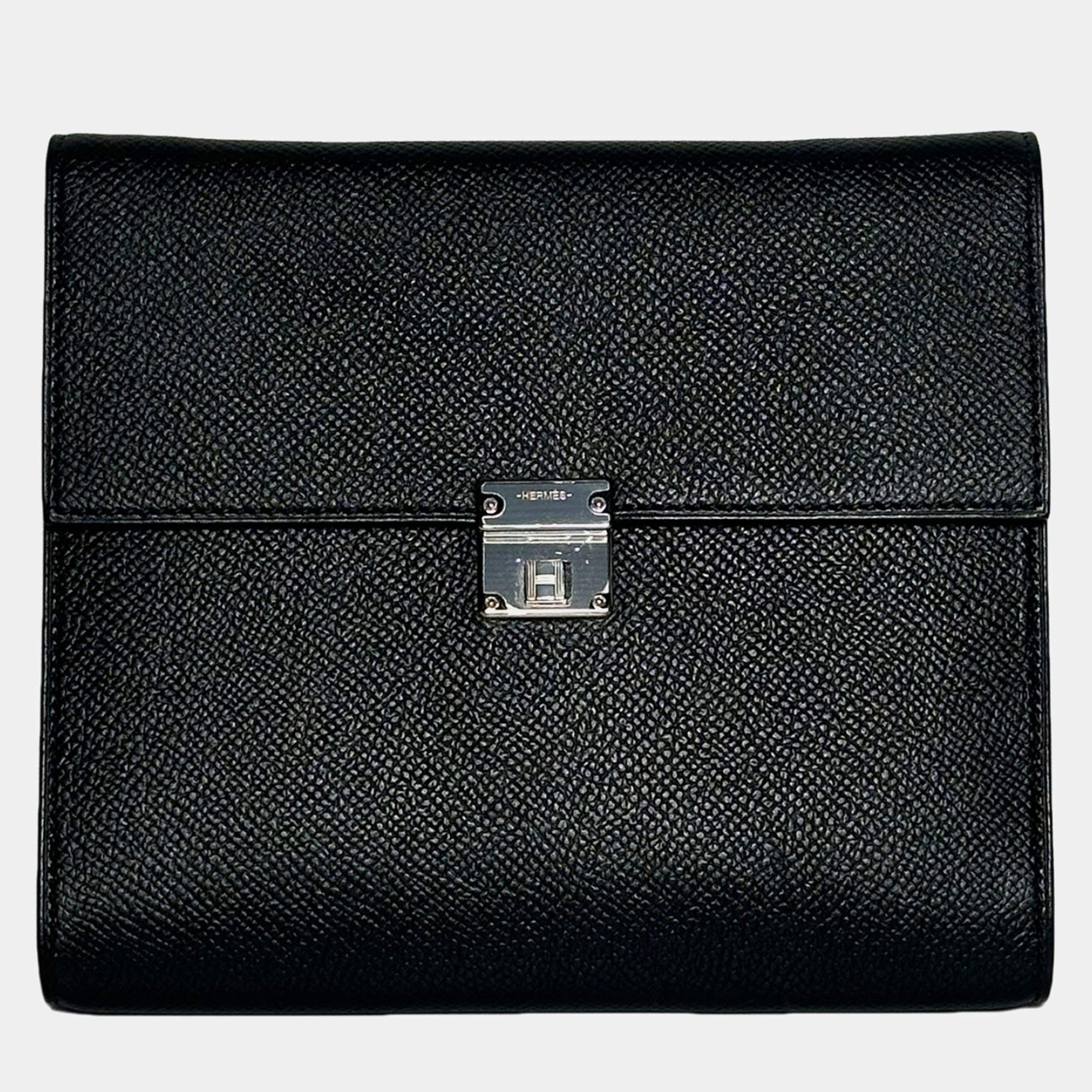 Pre Owned Hermes Portefeuille-Sac Clic 16 Veau Epsom 89 Noir in PHW