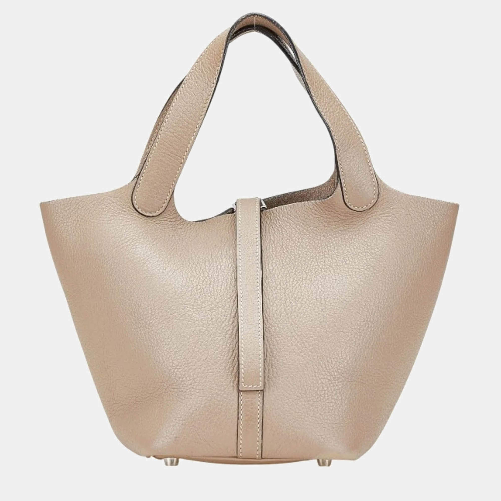 Pre Owned Hermes Picotin 18 Etoupe Grey Taurillon Clemence Handbag