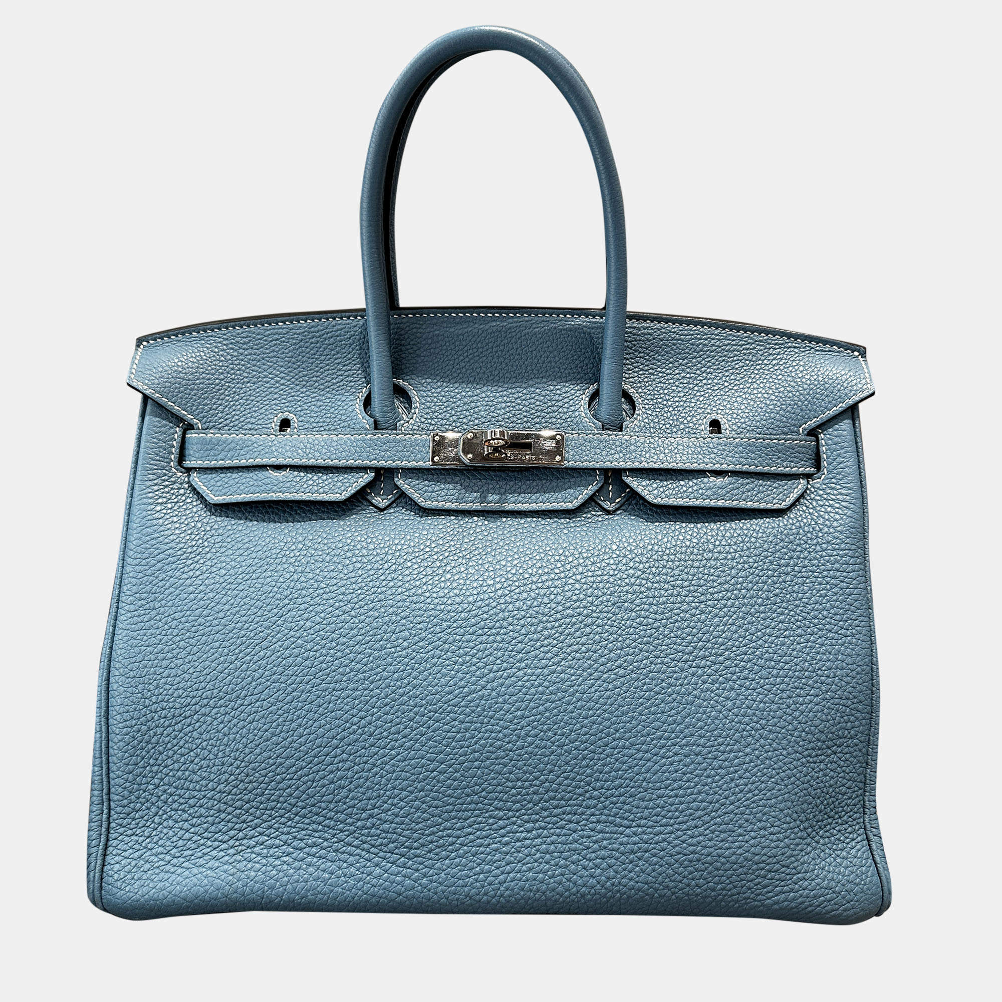 Pre Owned Hermes Birkin 35 Blue Togo Leather Tote Bag