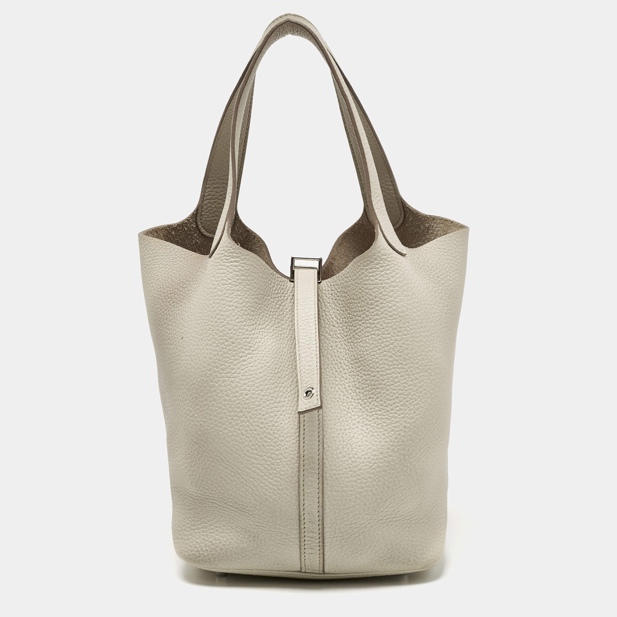 Pre Owned Hermès Craie Clemence Leather Picotin Lock 22 Bag