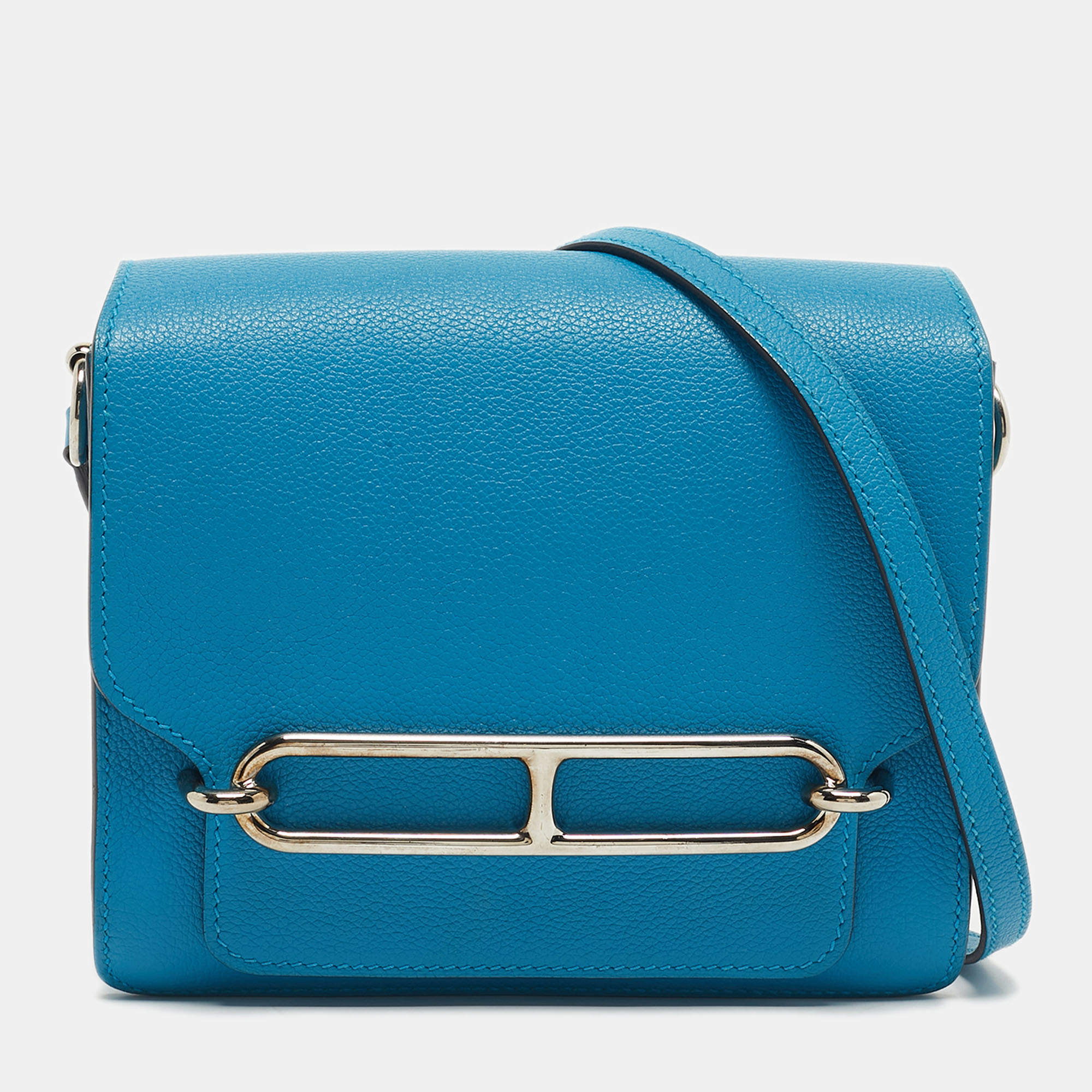 Pre Owned Hermes Blue Hydra Evercolor Leather Roulis 18 Bag